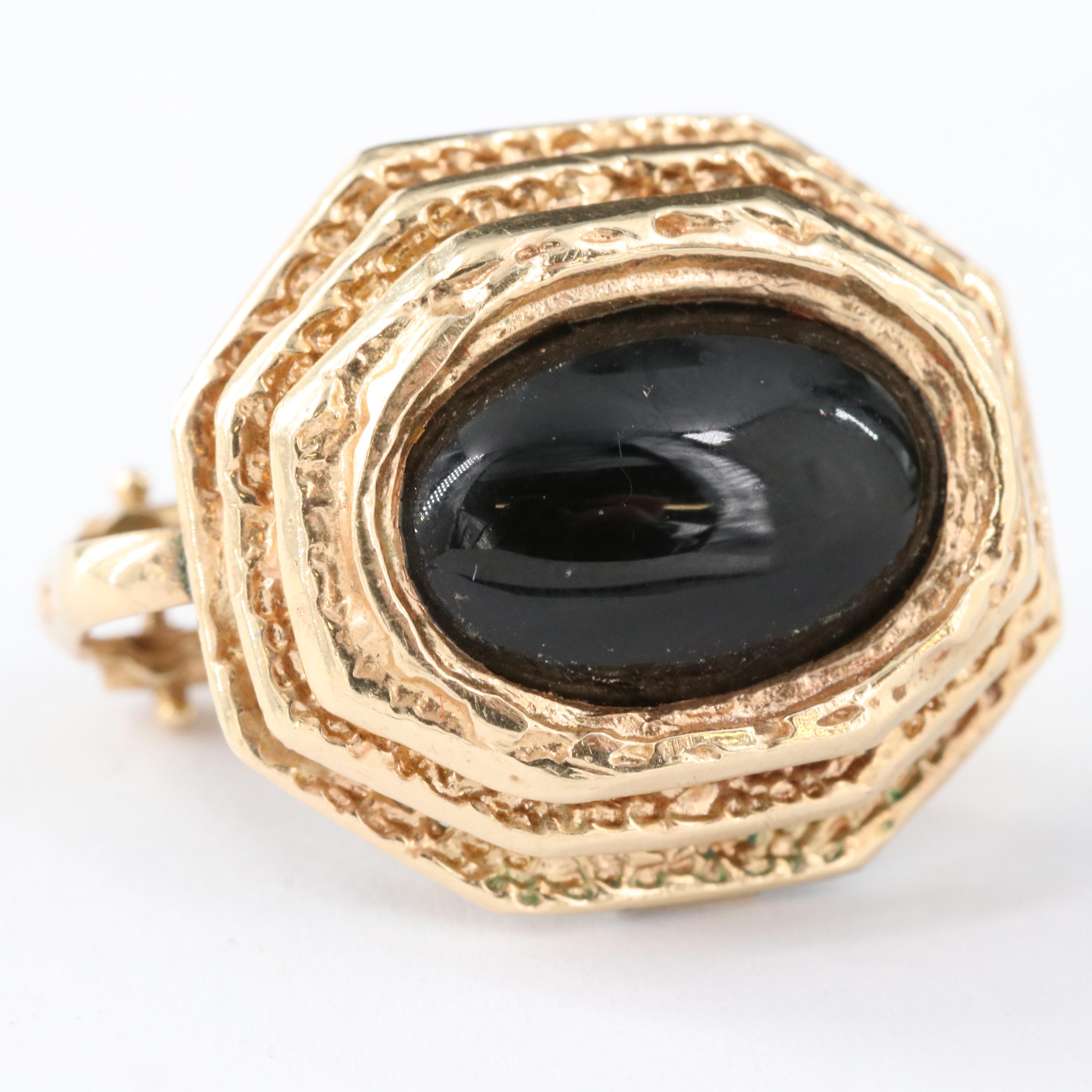 14K Black Onyx Button Earrings