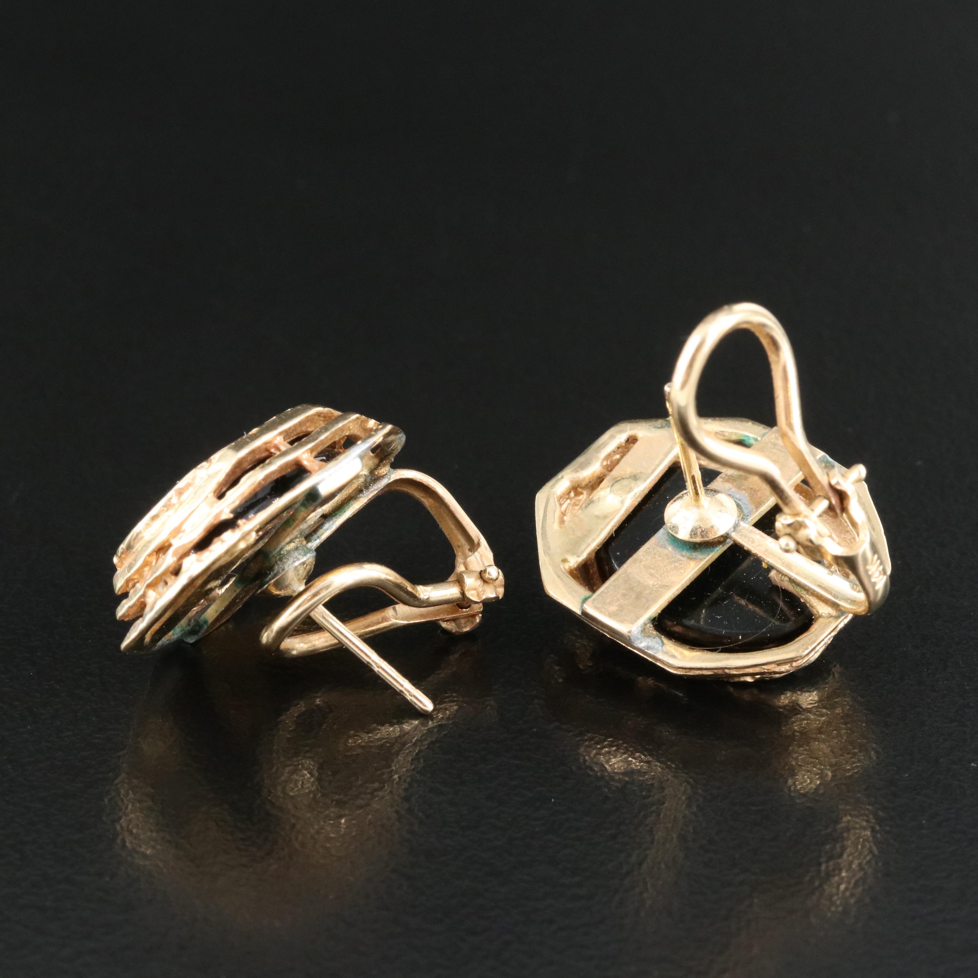 14K Black Onyx Button Earrings