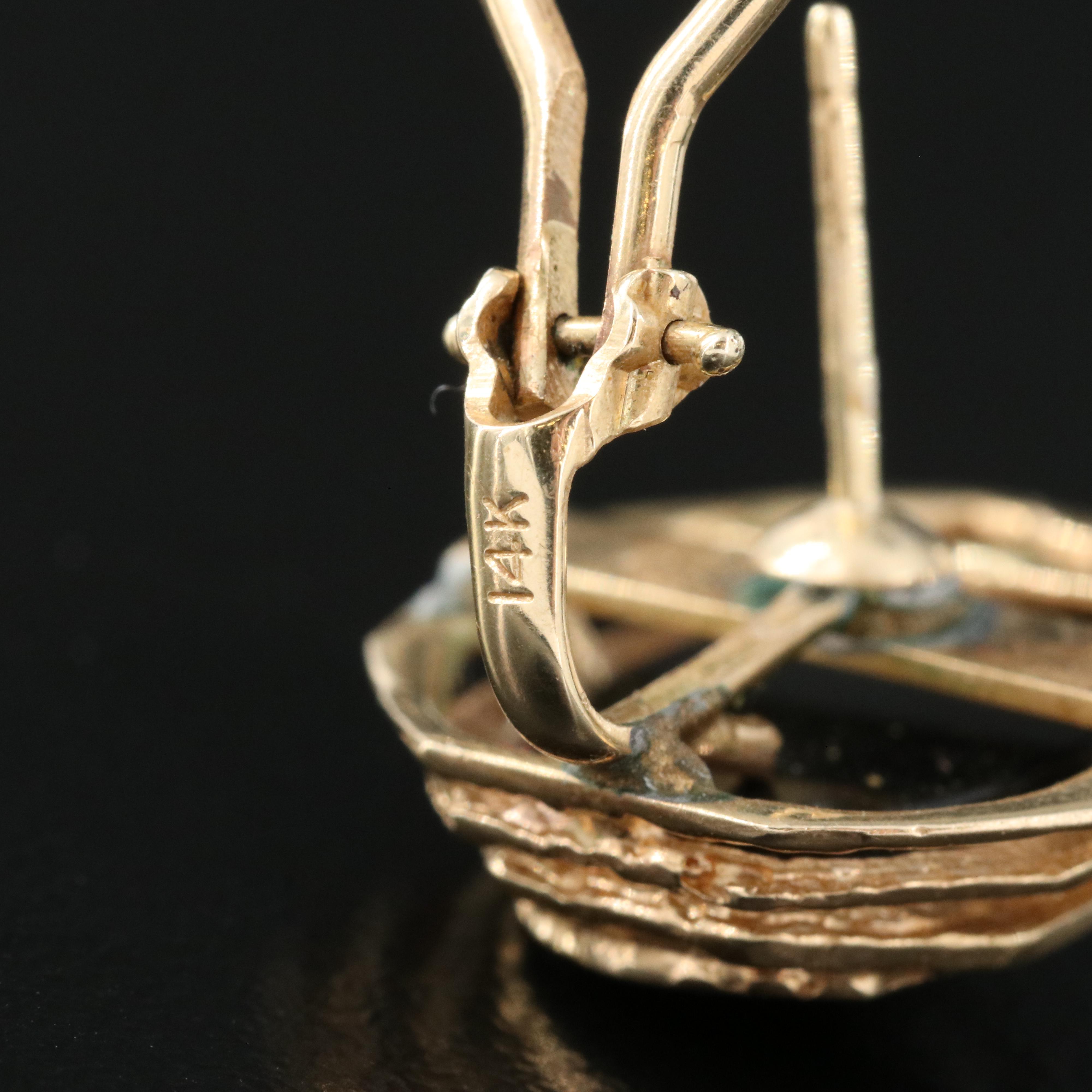 14K Black Onyx Button Earrings