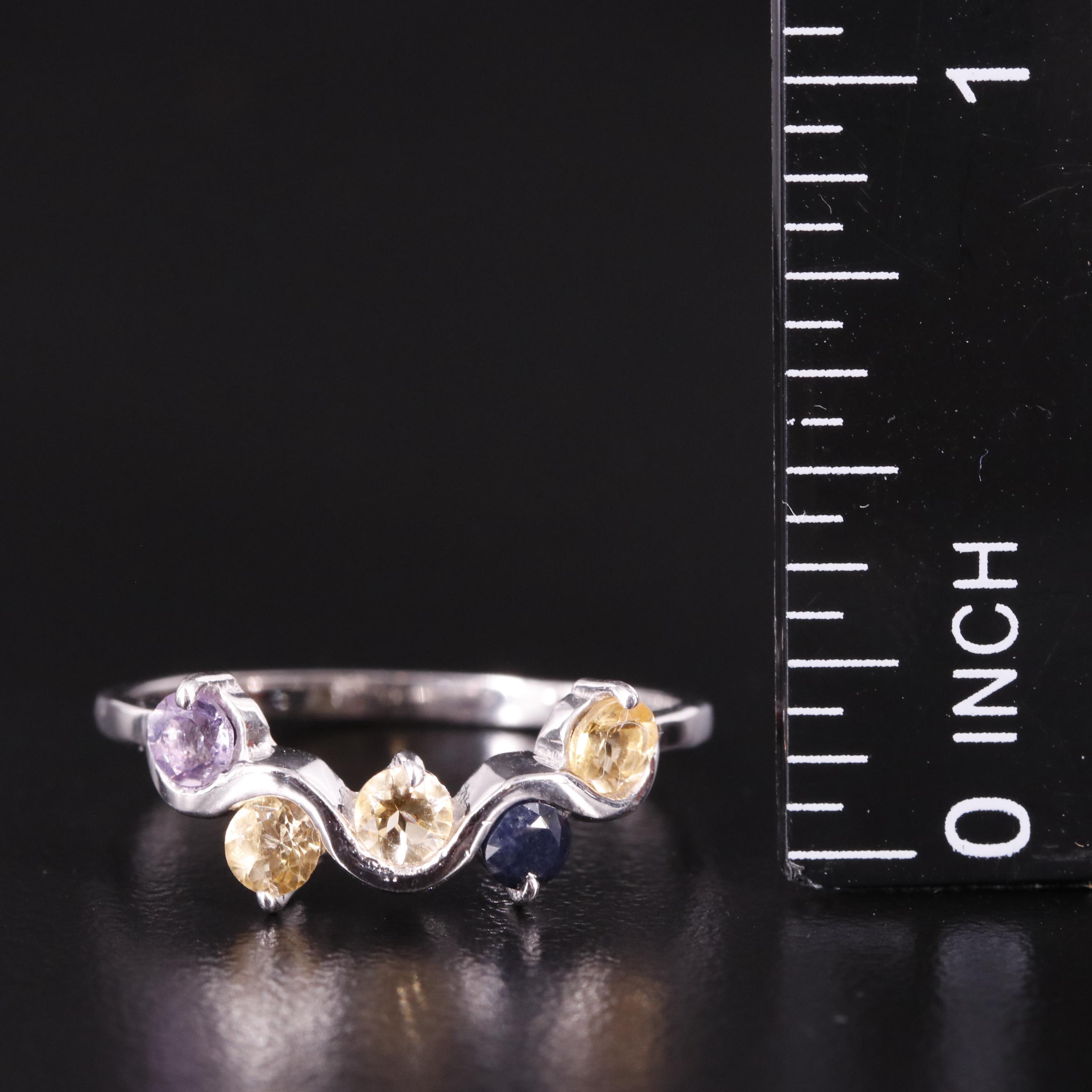 Sterling Citrine, Amethyst, and Sapphire Ring