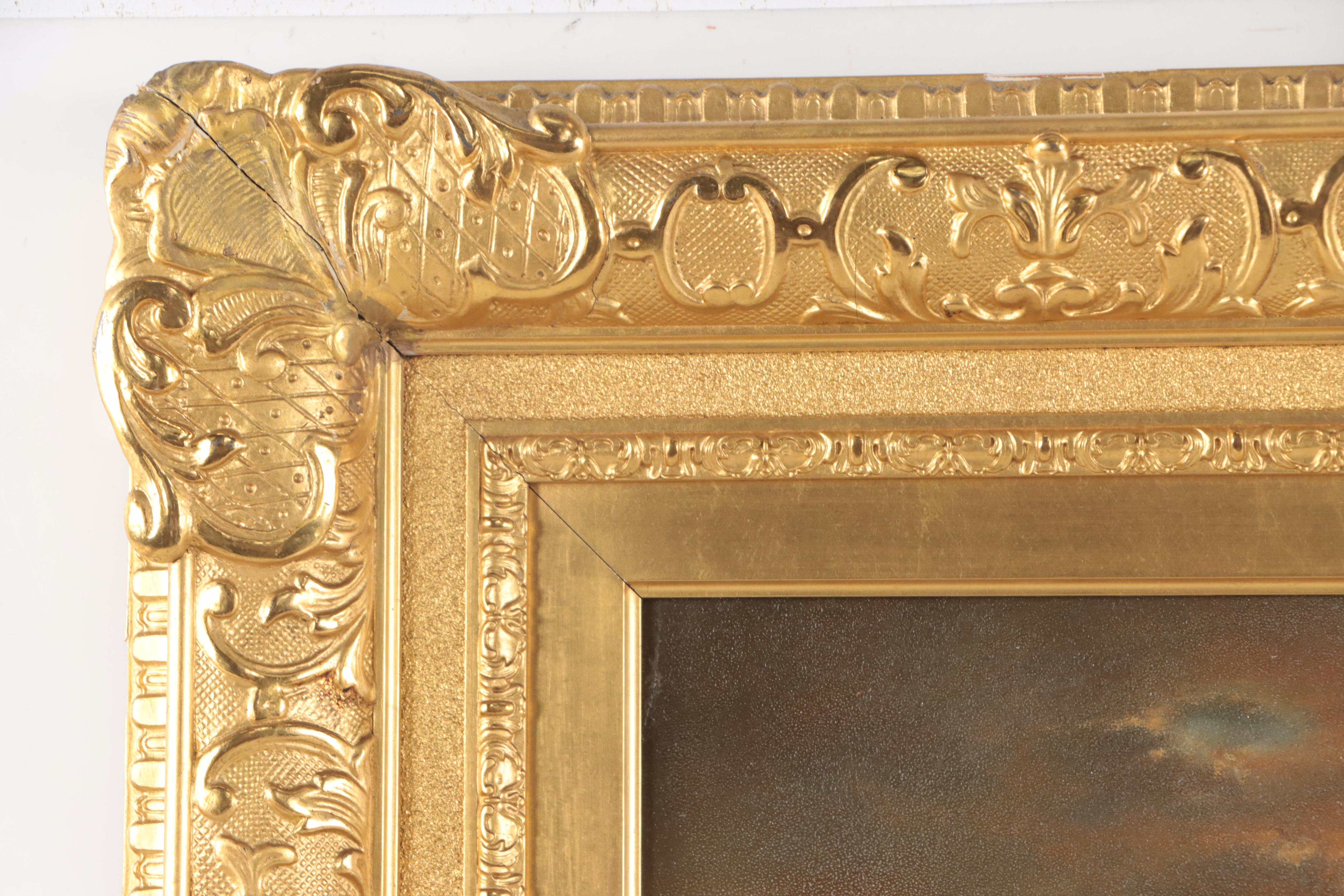 Oil Painting of Sailing Ship In Coastal Landscape