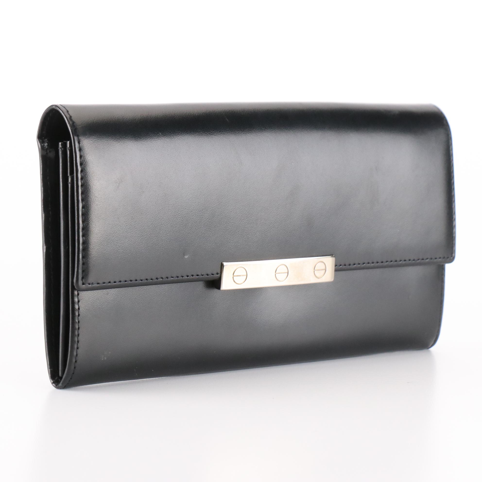 Cartier Santos Long Wallet in Smooth Black Leather