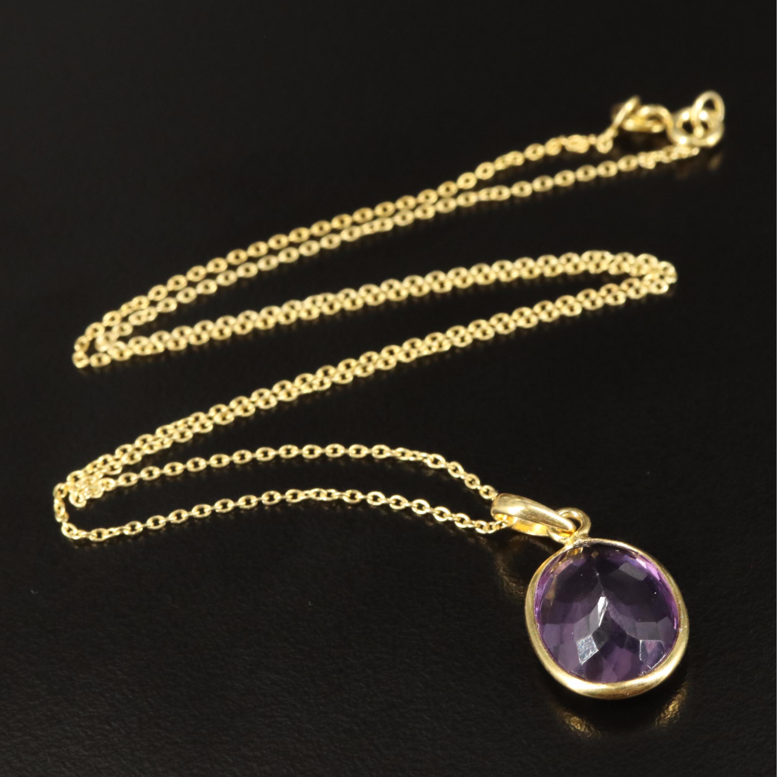 Sterling Amethyst Drop Pendant Necklace