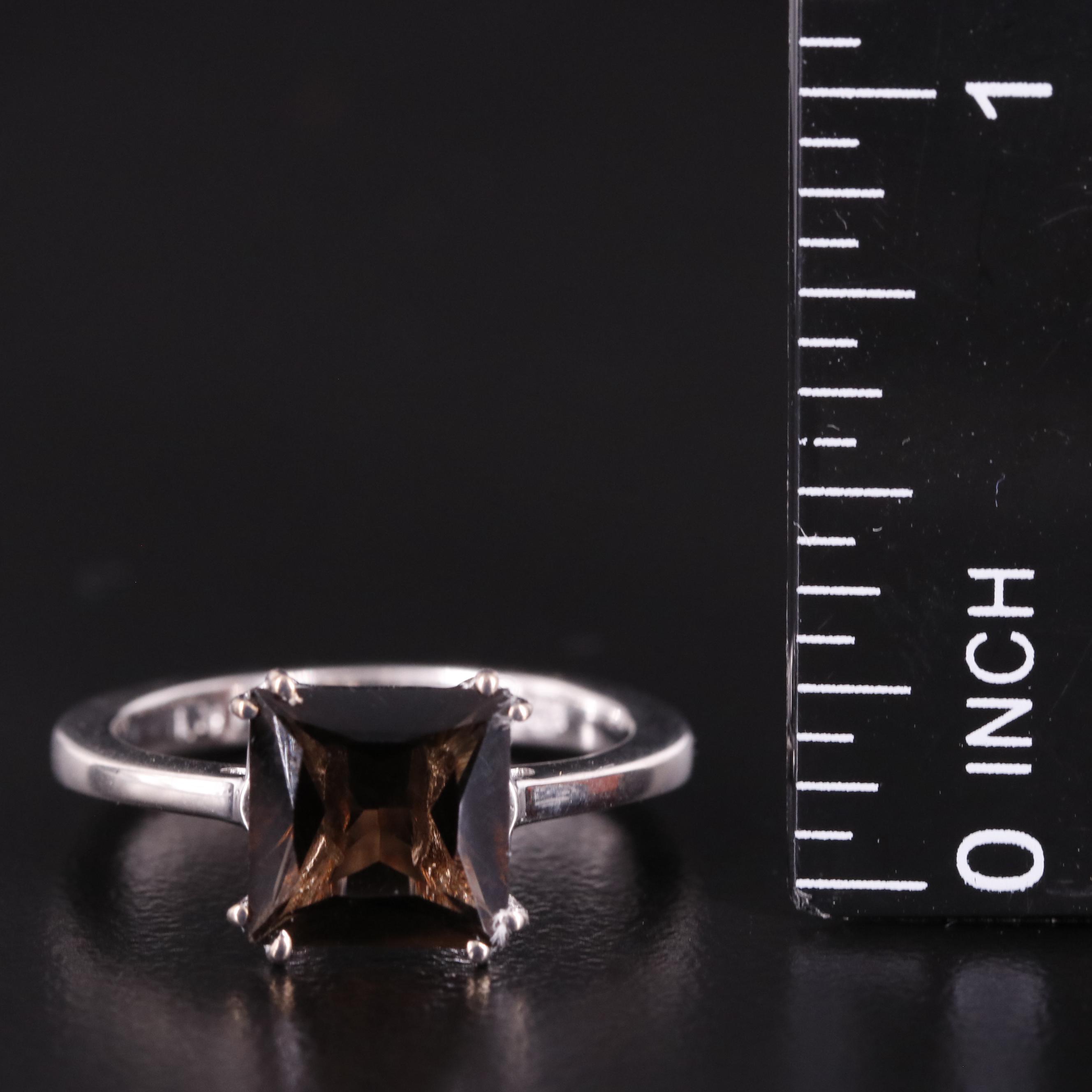 Sterling Smoky Quartz Solitaire Ring
