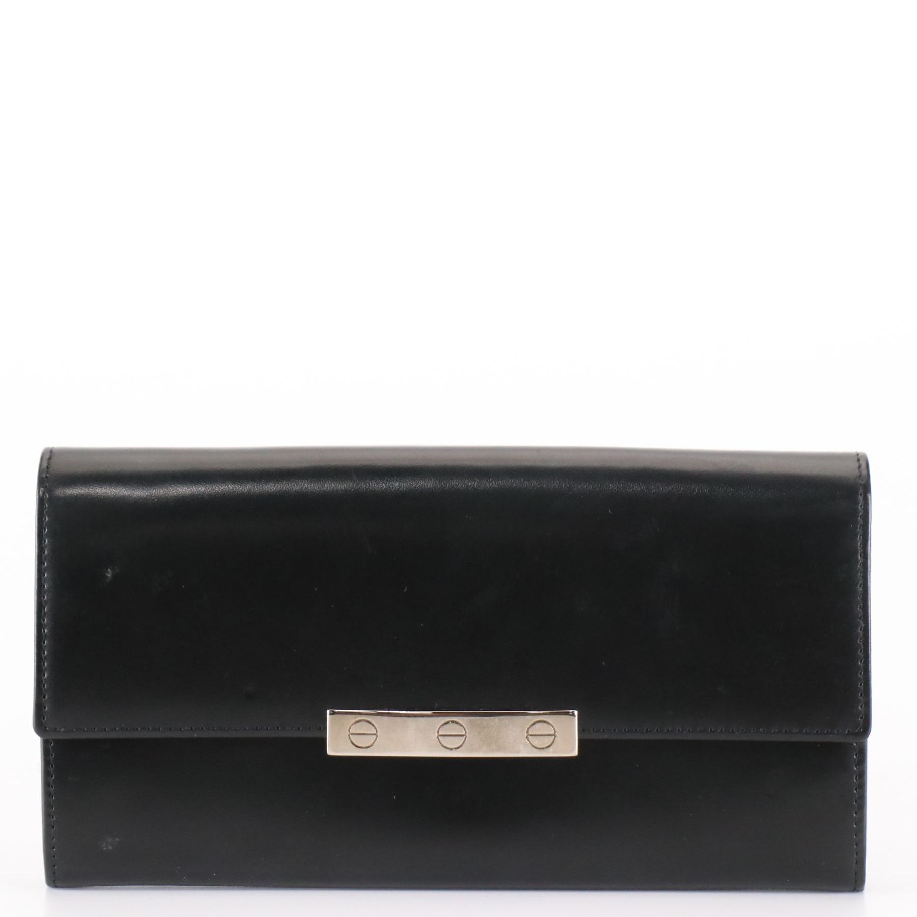 Cartier Santos Long Wallet in Smooth Black Leather