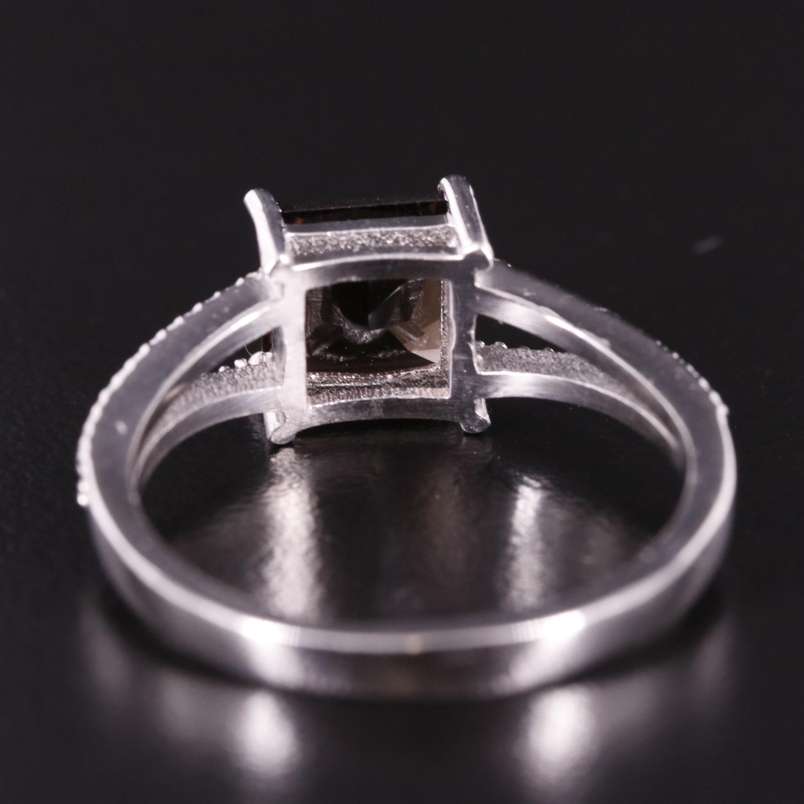 Sterling Smoky Quartz and Diamond Ring