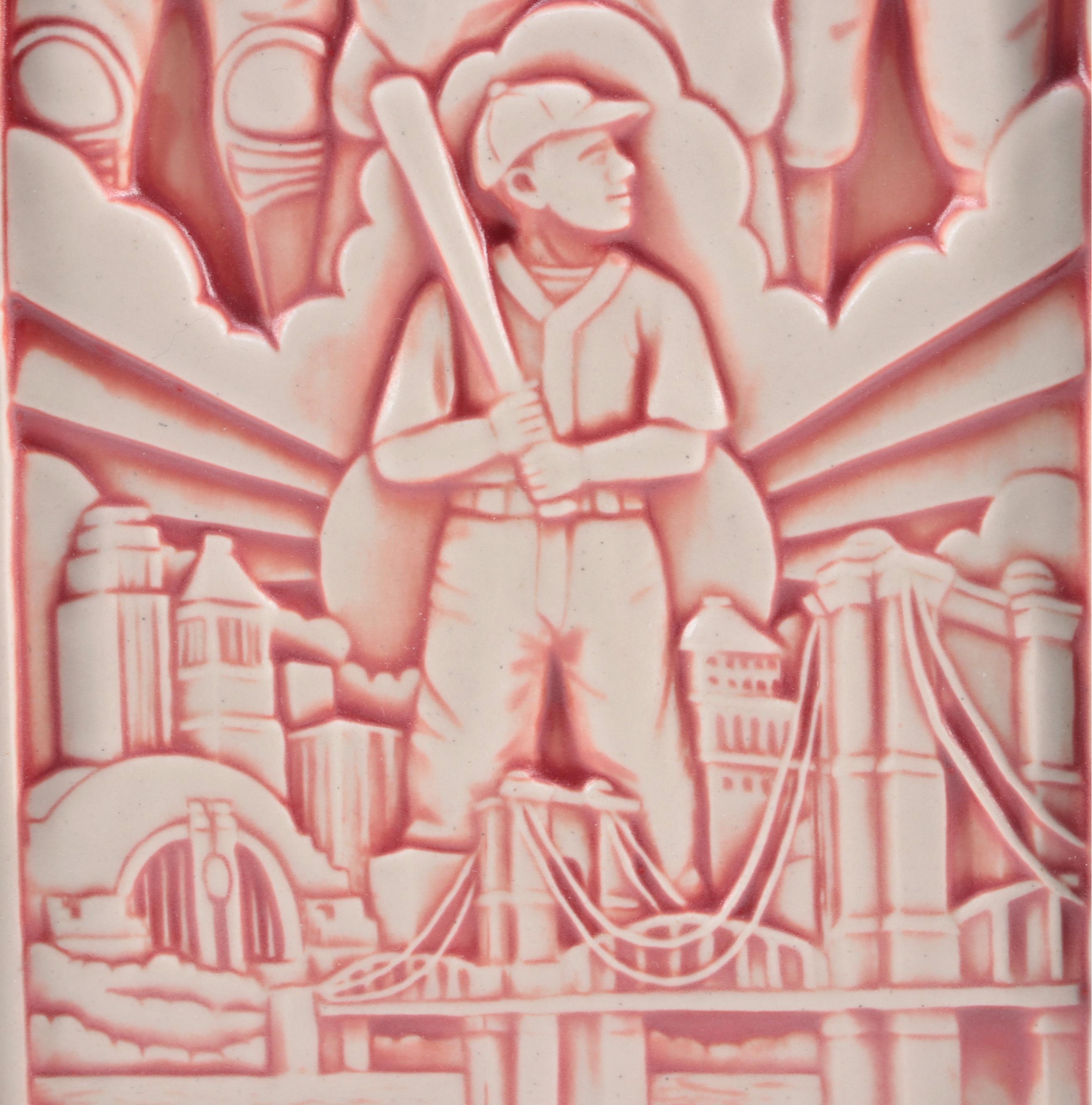 Rookwood Pottery "The Spirit of Baseball" and Cincinnati Reds Logo Tiles