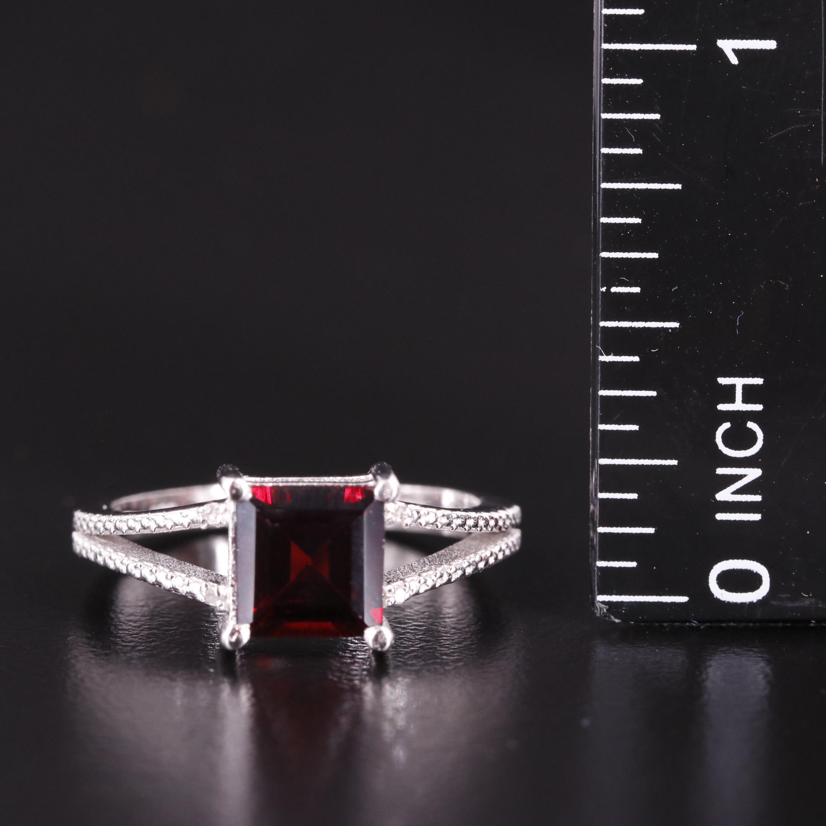 Sterling Garnet and Diamond Ring