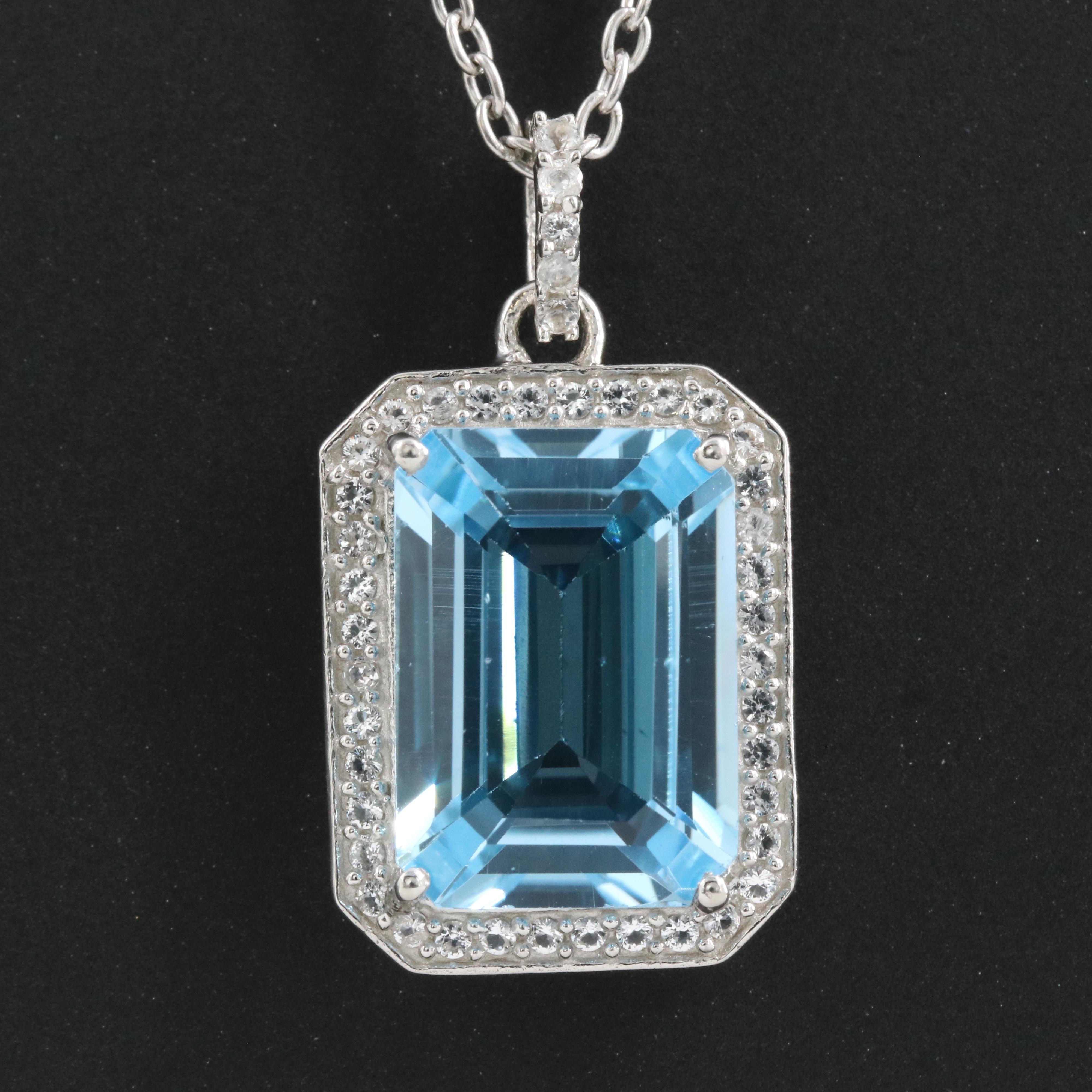 Sterling Sky Blue Topaz and White Topaz Pendant Necklace