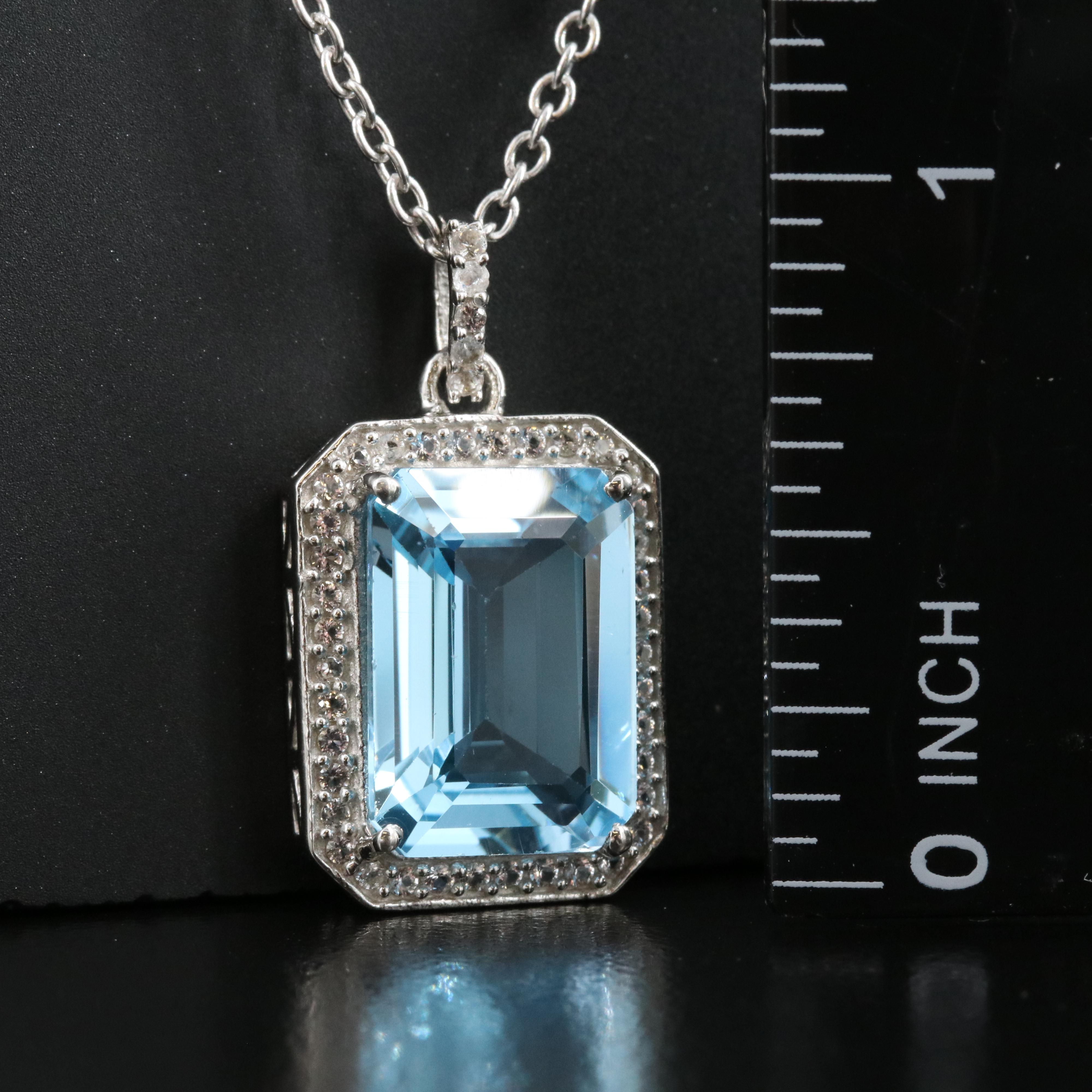 Sterling Sky Blue Topaz and White Topaz Pendant Necklace