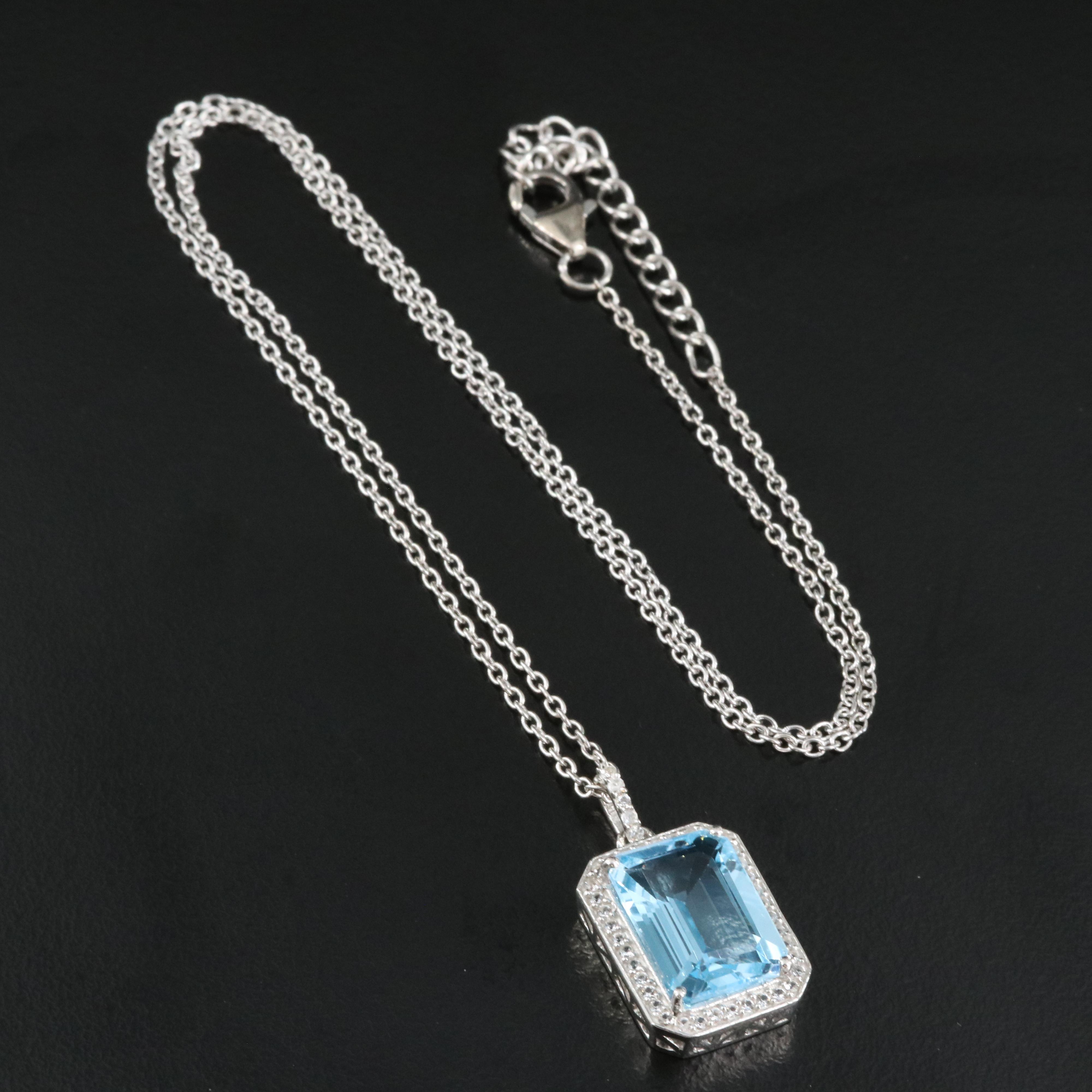 Sterling Sky Blue Topaz and White Topaz Pendant Necklace