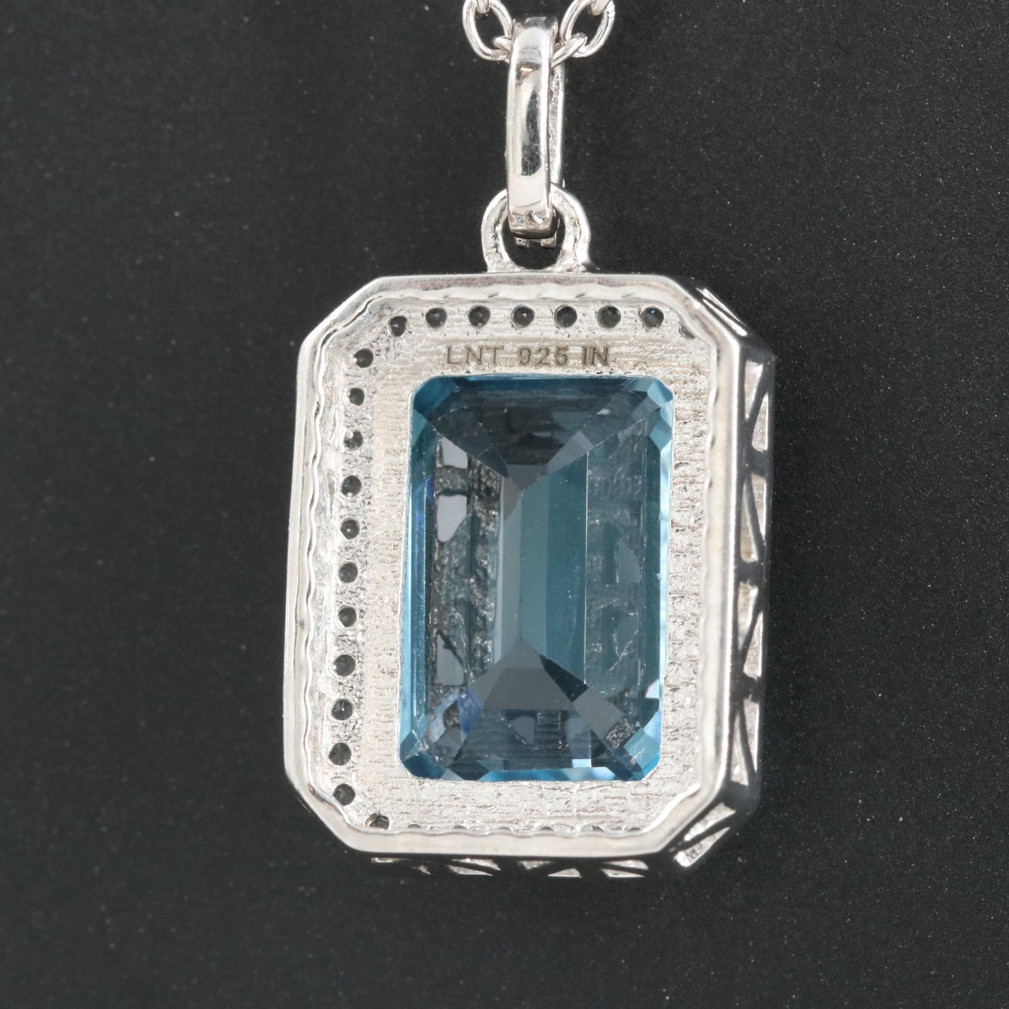 Sterling Sky Blue Topaz and White Topaz Pendant Necklace