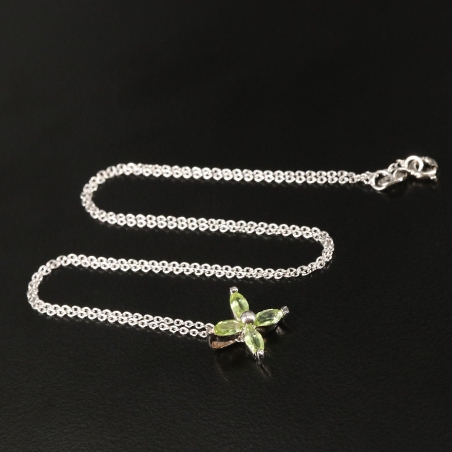 Sterling Peridot Floral Pendant Necklace