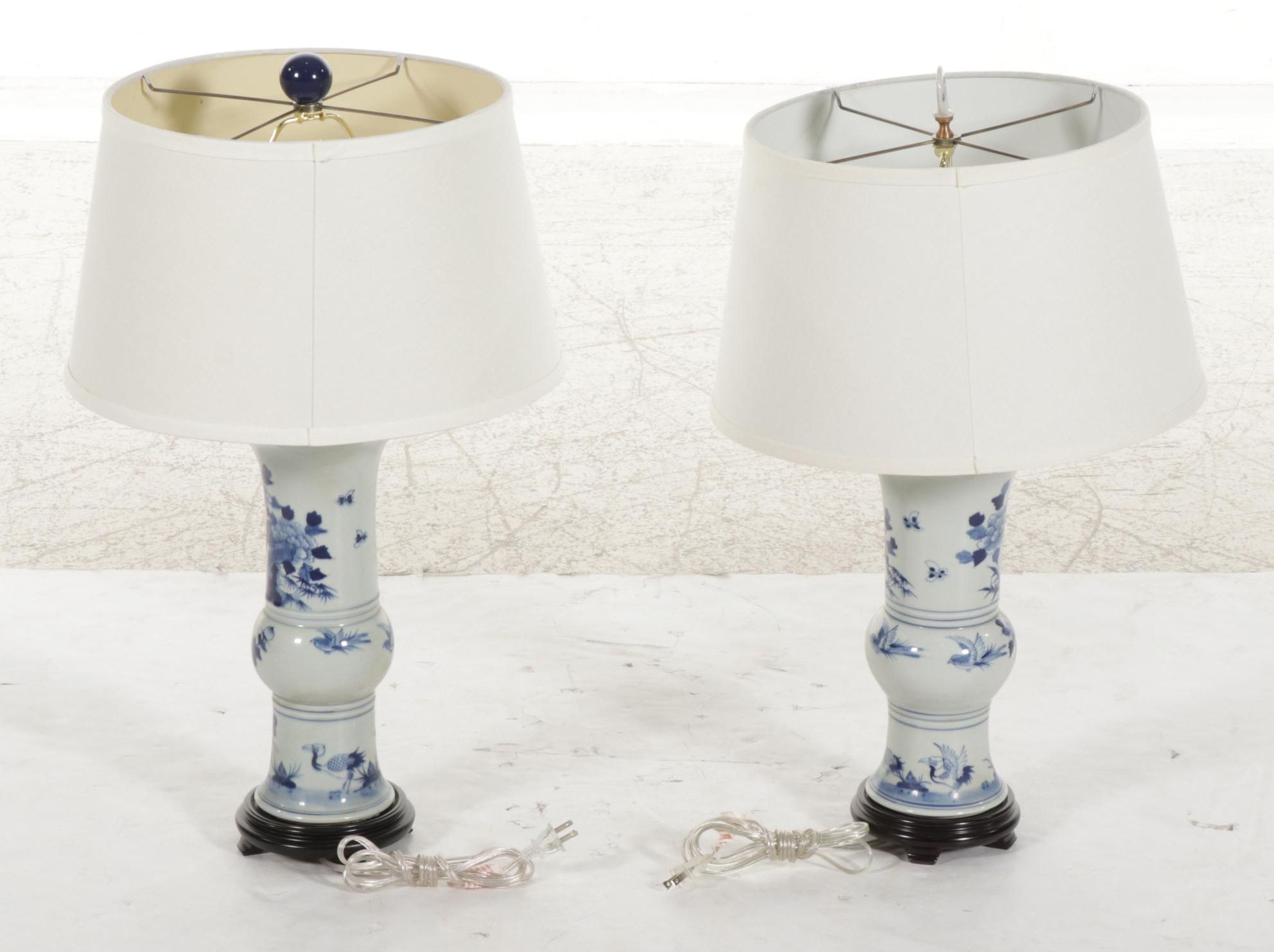 Chinese Blue and White Porcelain Gu Beaker Vase Table Lamps