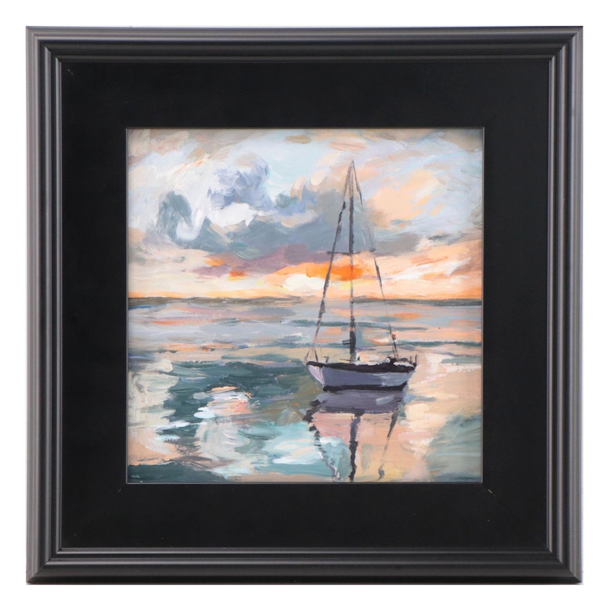 Agnes Rey Oil Painting of Ship On Ocean, 2023