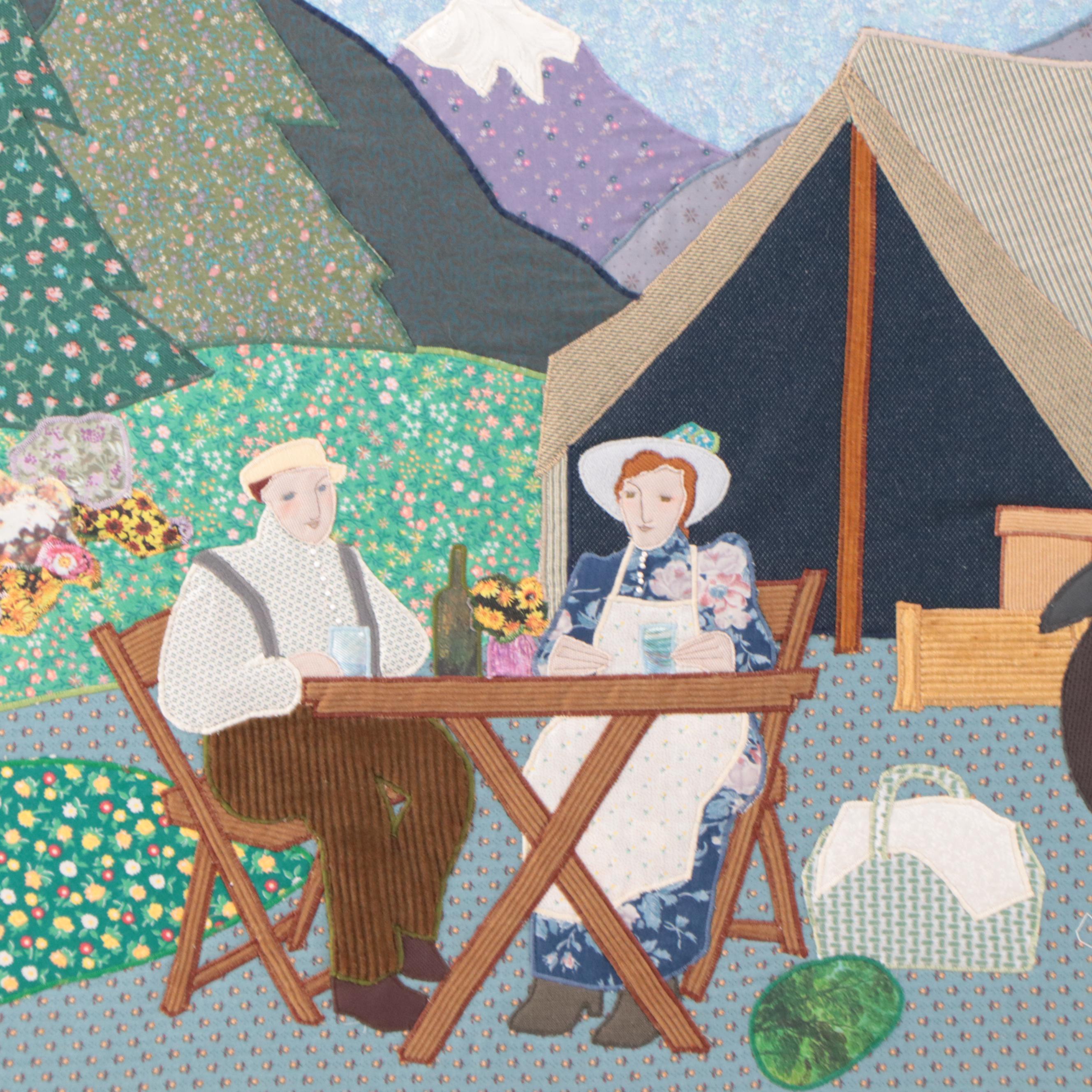 Arlette Gosieski Folk Art Applique Quilt "Camping at Fillius Park," 1985