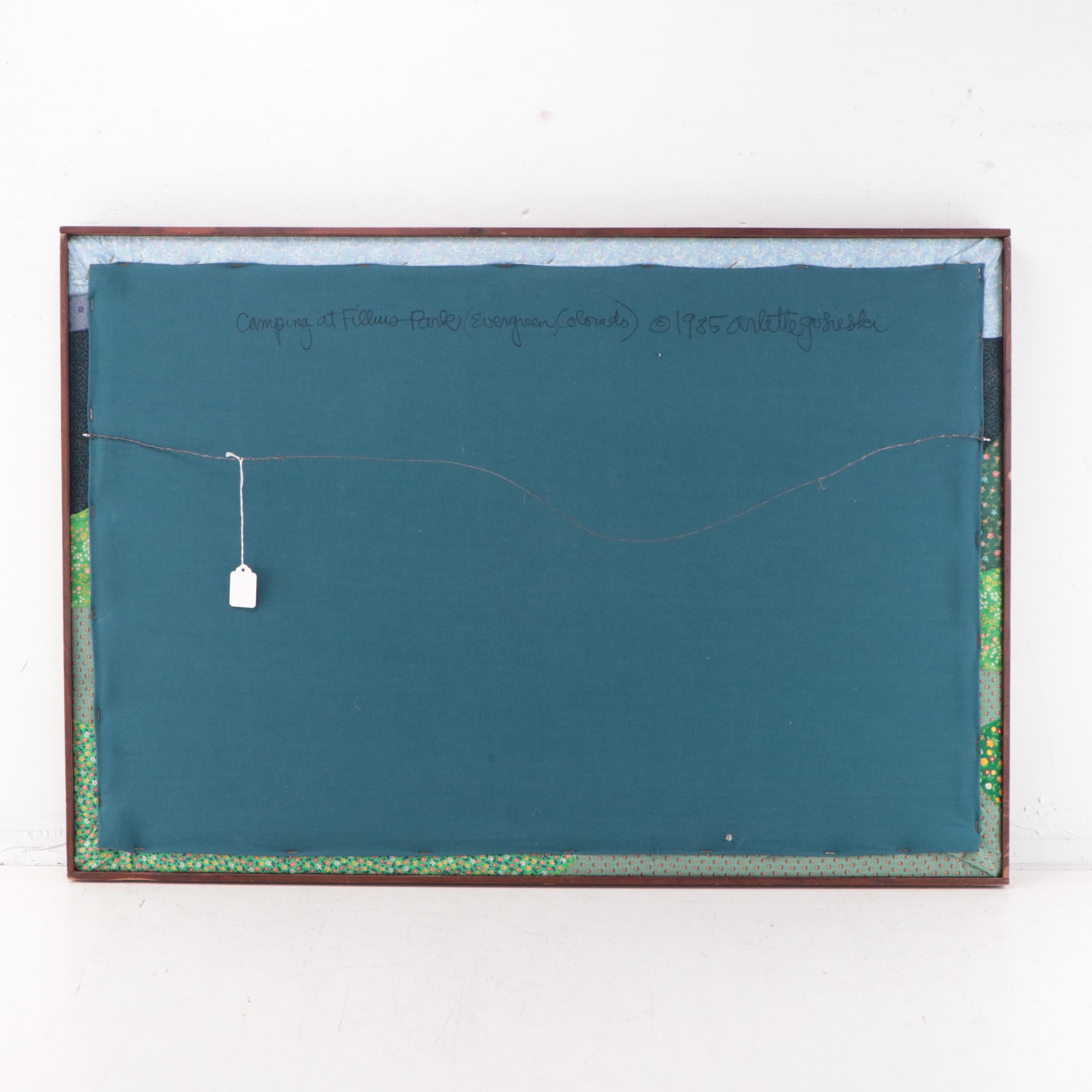 Arlette Gosieski Folk Art Applique Quilt "Camping at Fillius Park," 1985