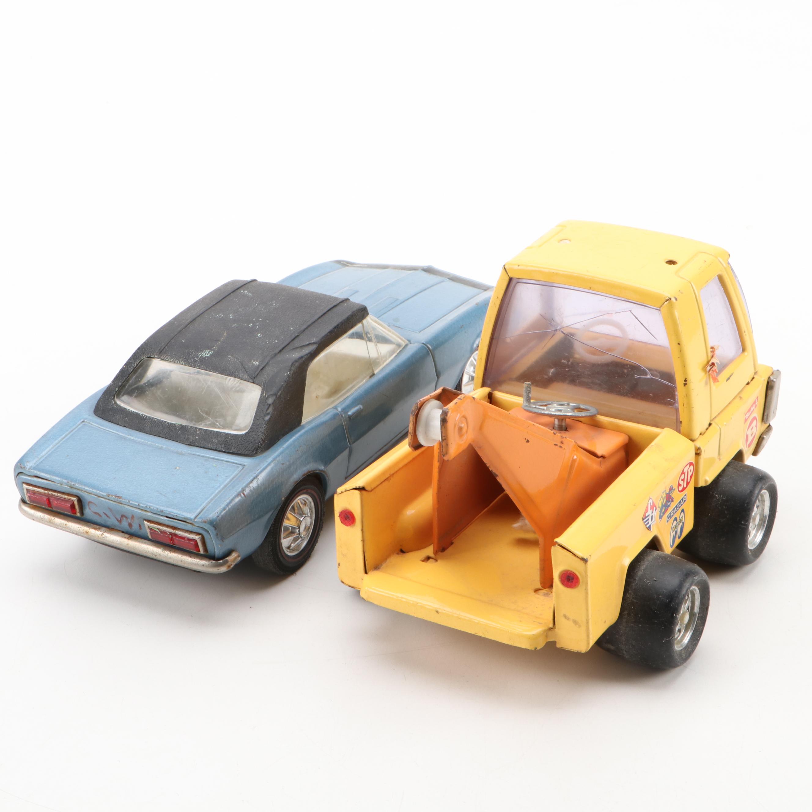 Japanese Diecast 1967 Camaro with Flip-Up Headlights and Yellow Tow Truck