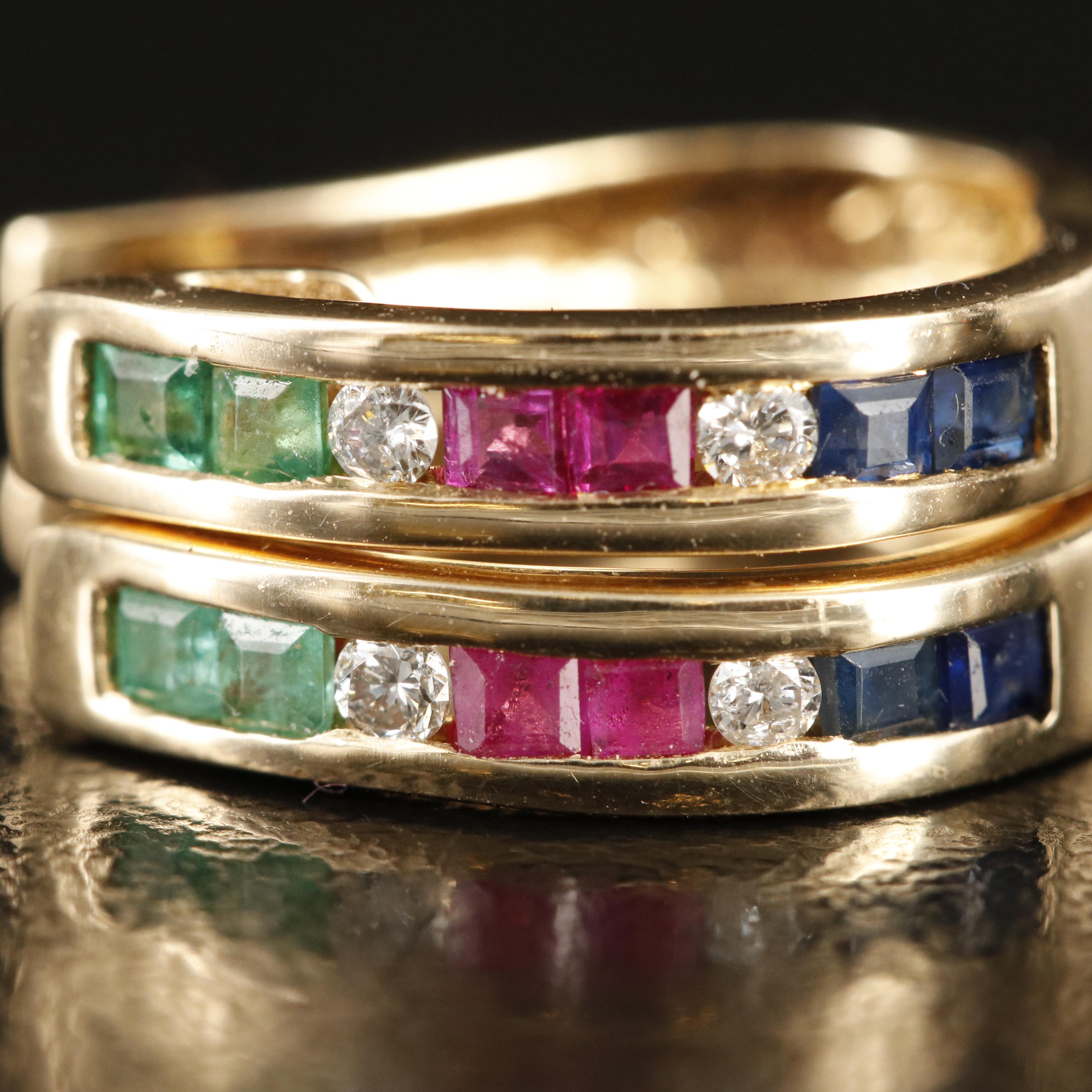 14K Diamond and Gemstone Hoop Earrings