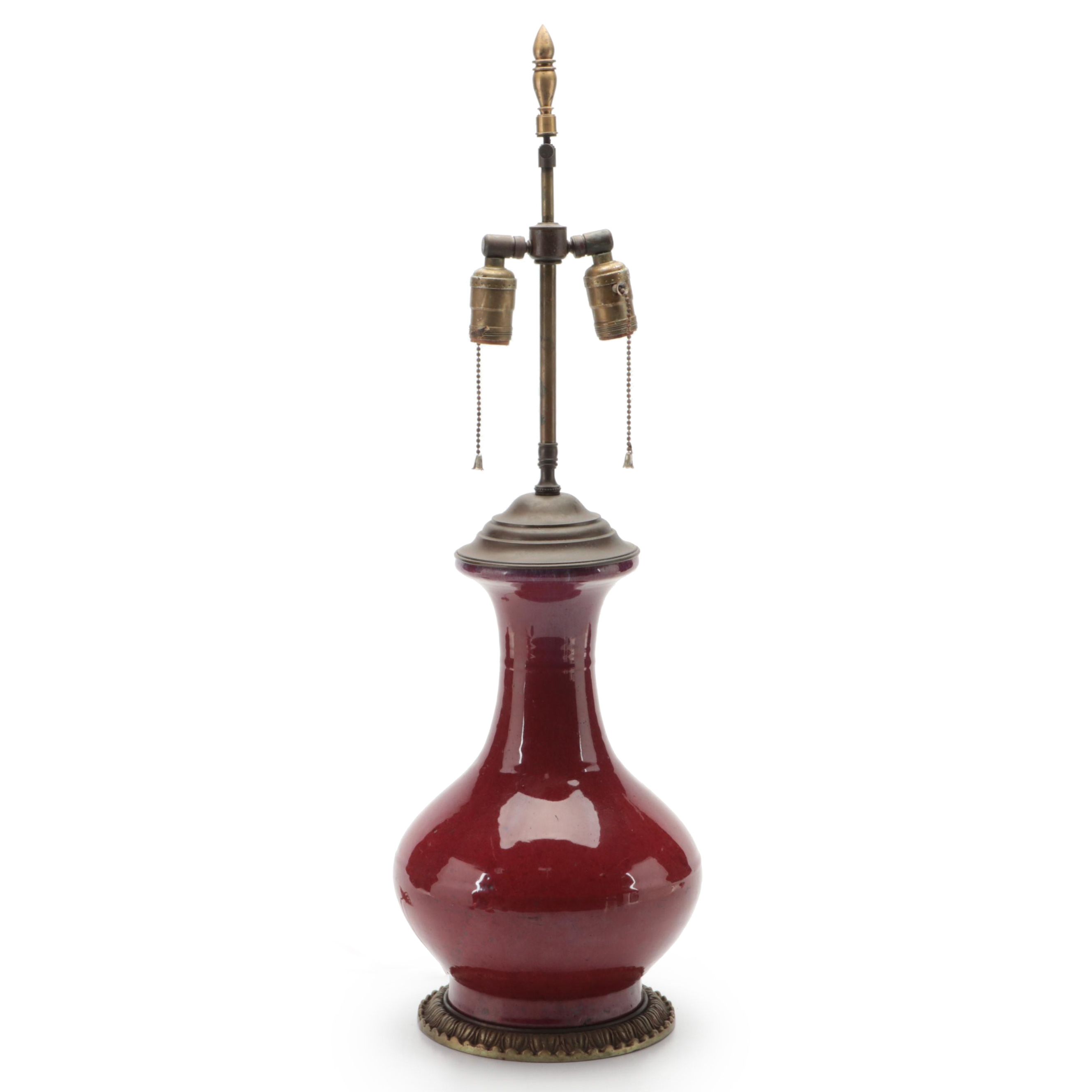 Chinese Flambé Sang de Boeuf Glazed Porcelain Vase Table Lamp