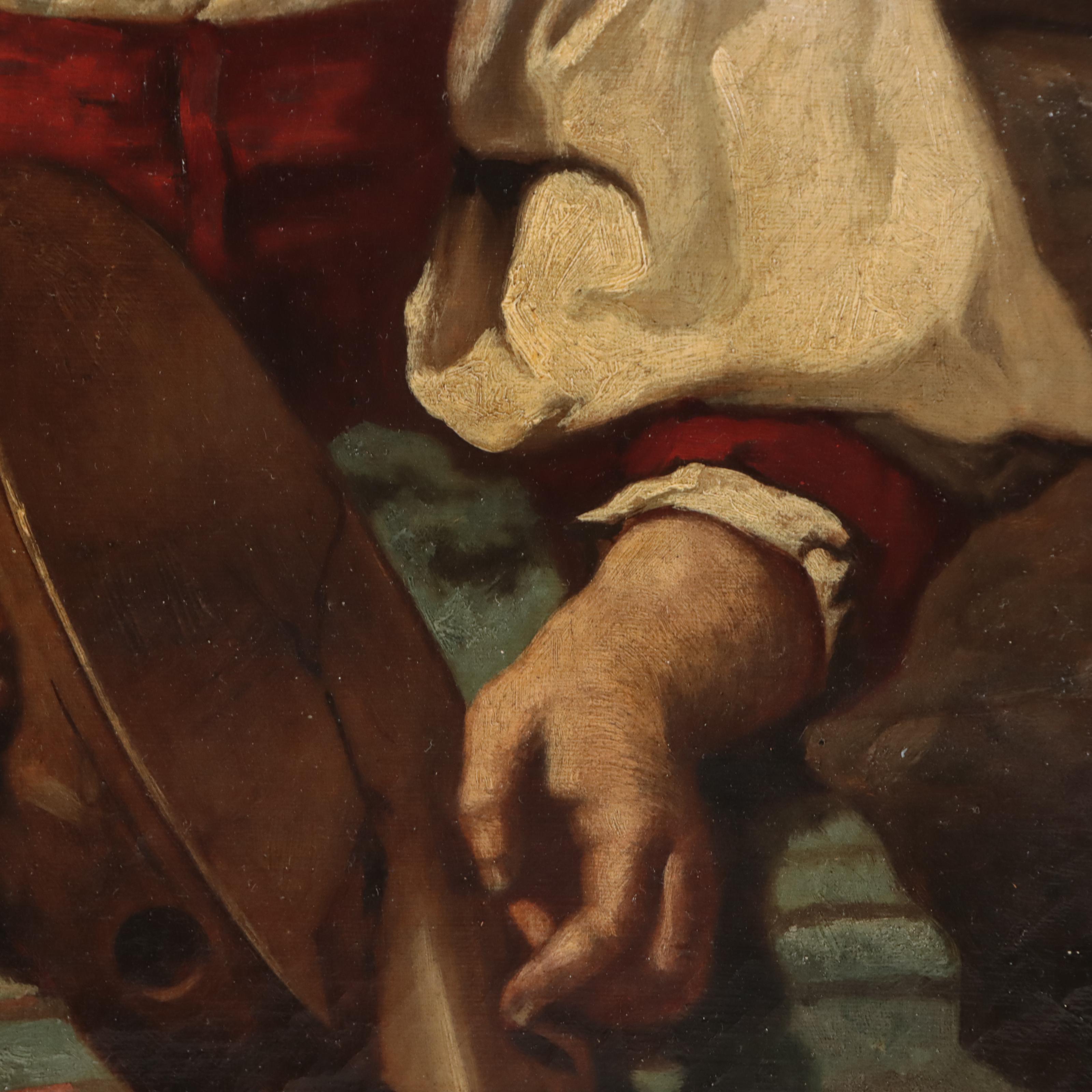 Italian School Oil Painting of Young Girl With Tambourine, 19th Century