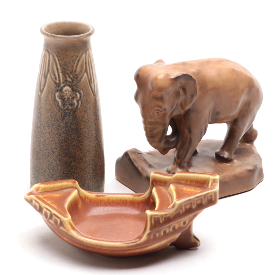 Rookwood Pottery Brown Glaze Elephant Bookend and More, 1920s