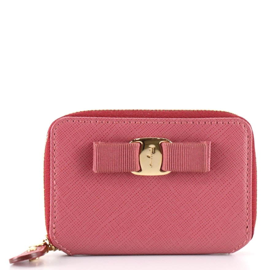 Salvatore Ferragamo Vara Bow Zipper Wallet in Crossgrain Leather