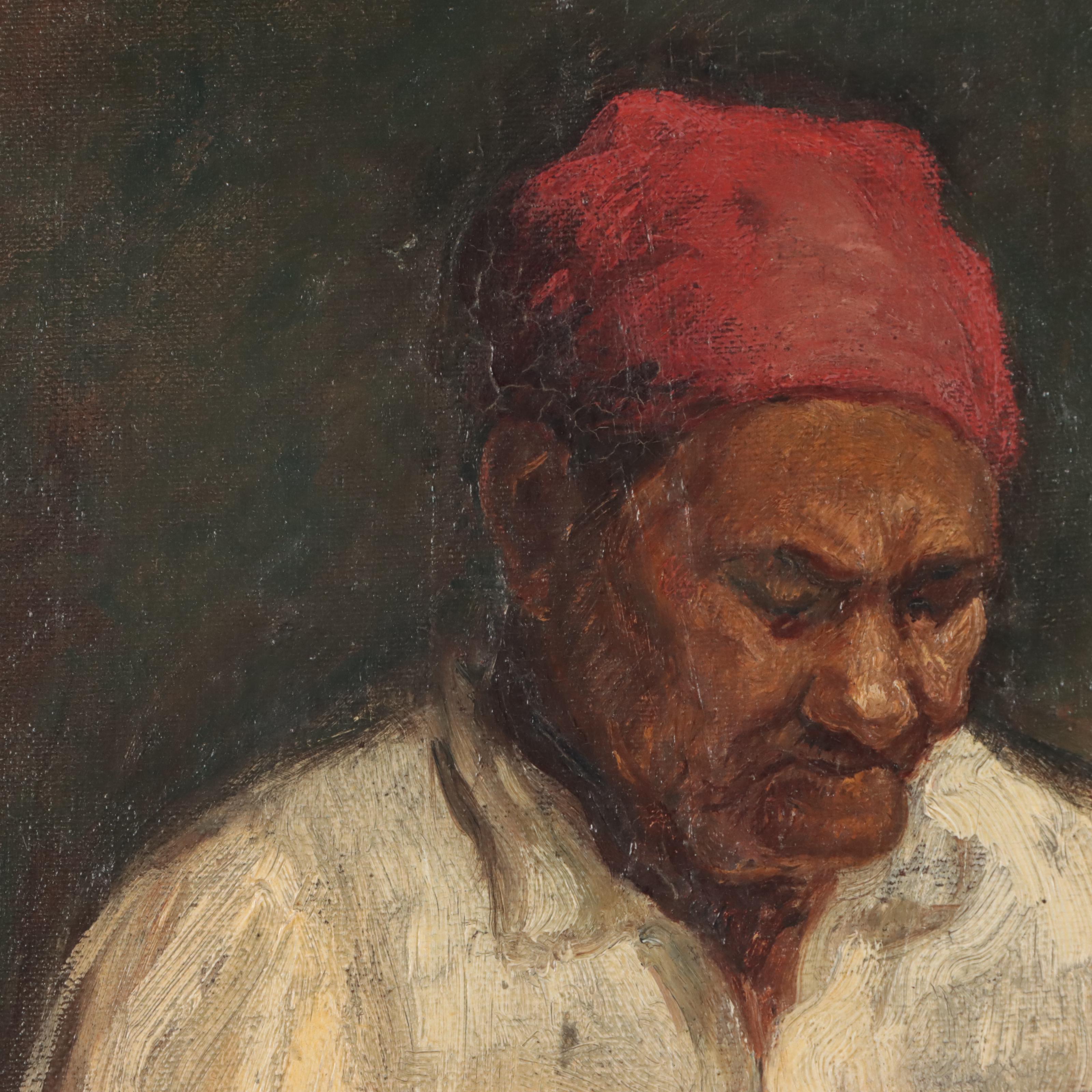 Oil Painting of Figure Peeling Fruit