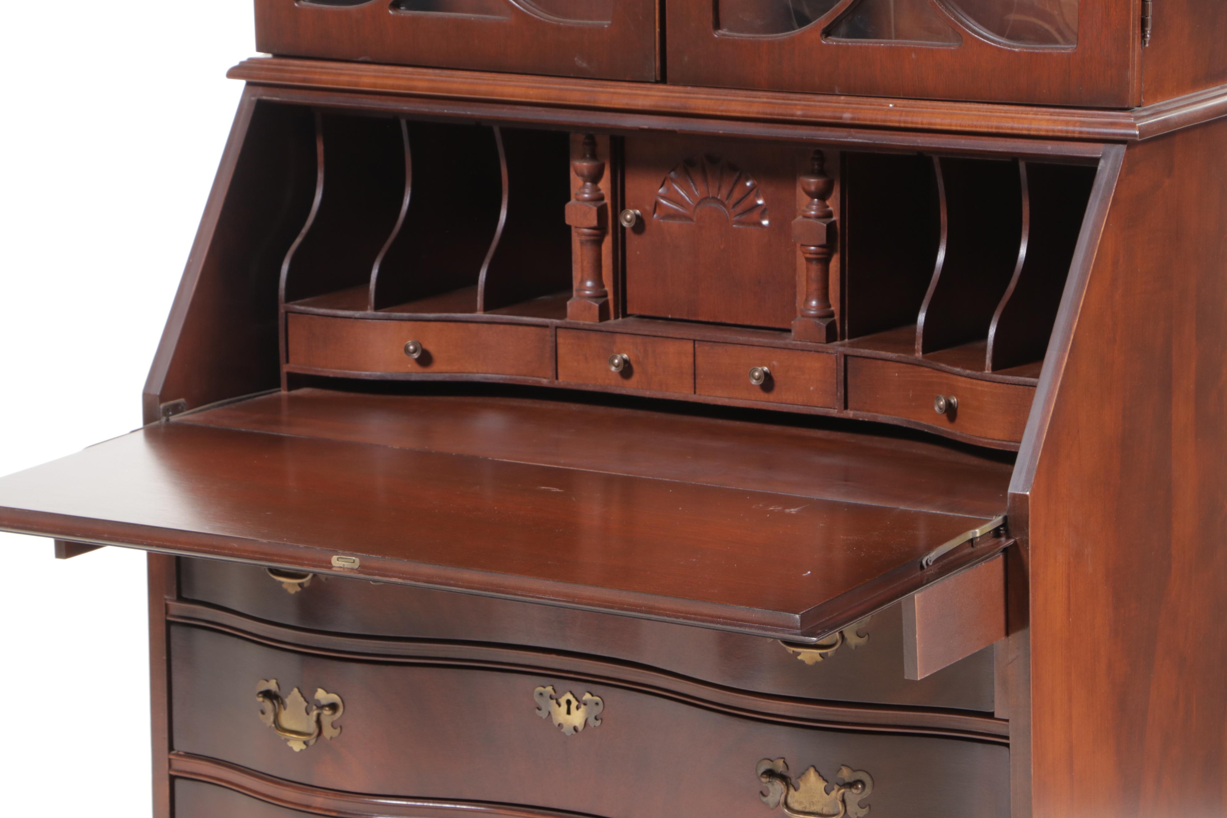 Jasper Cabinet Chippendale Style Mahogany Secretary Bookcase, Late 20th Century