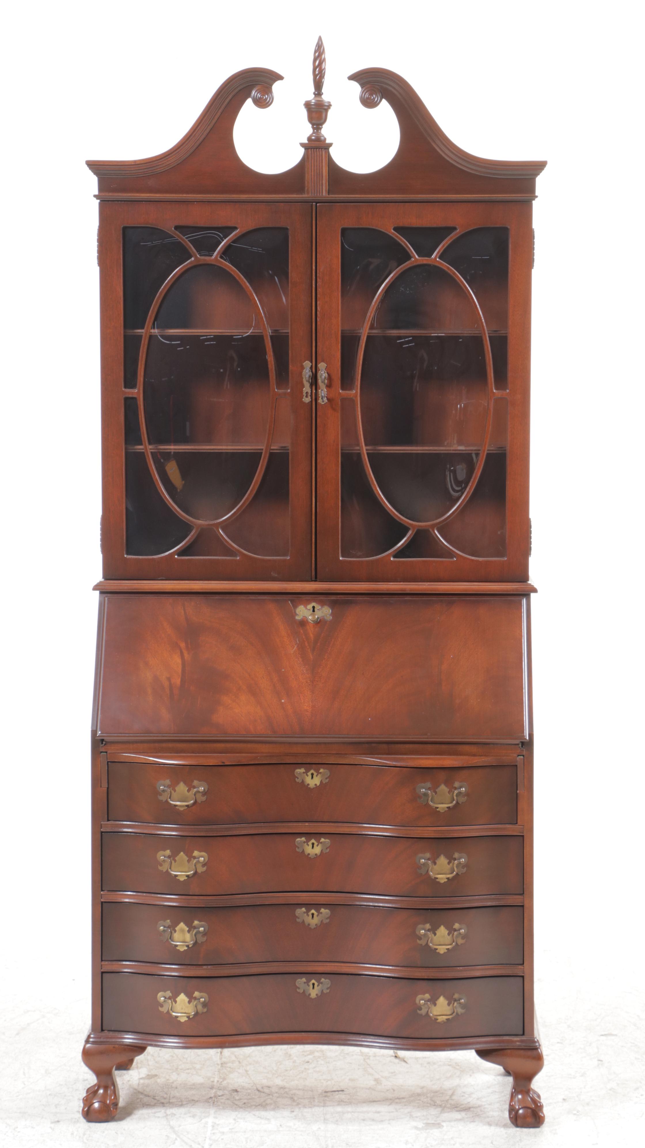 Jasper Cabinet Chippendale Style Mahogany Secretary Bookcase, Late 20th Century