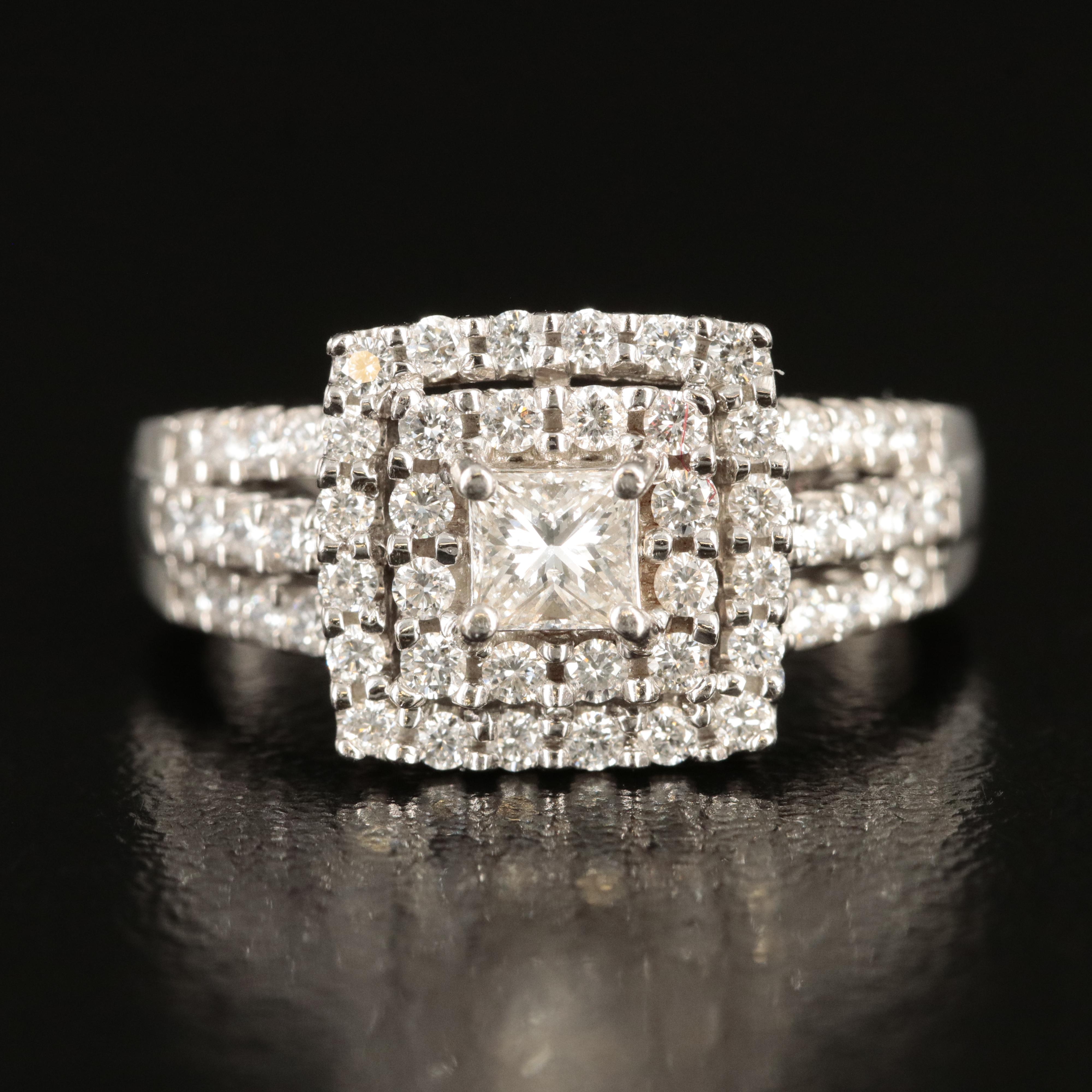 14K 1.00 CTW Diamond Halo Square Ring