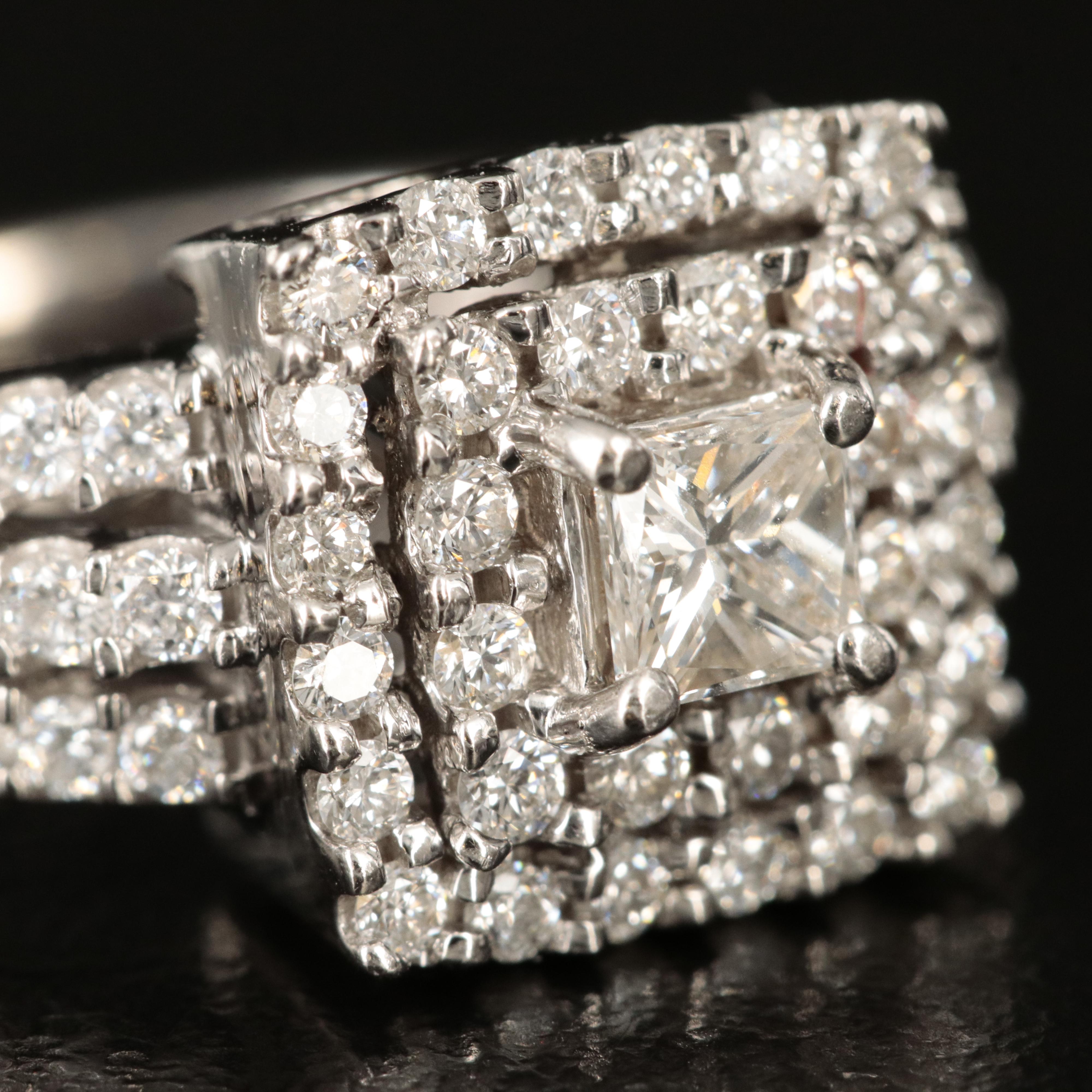 14K 1.00 CTW Diamond Halo Square Ring