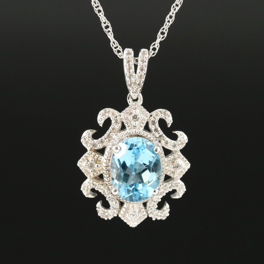 Sterling Topaz and Sapphire Pendant Necklace