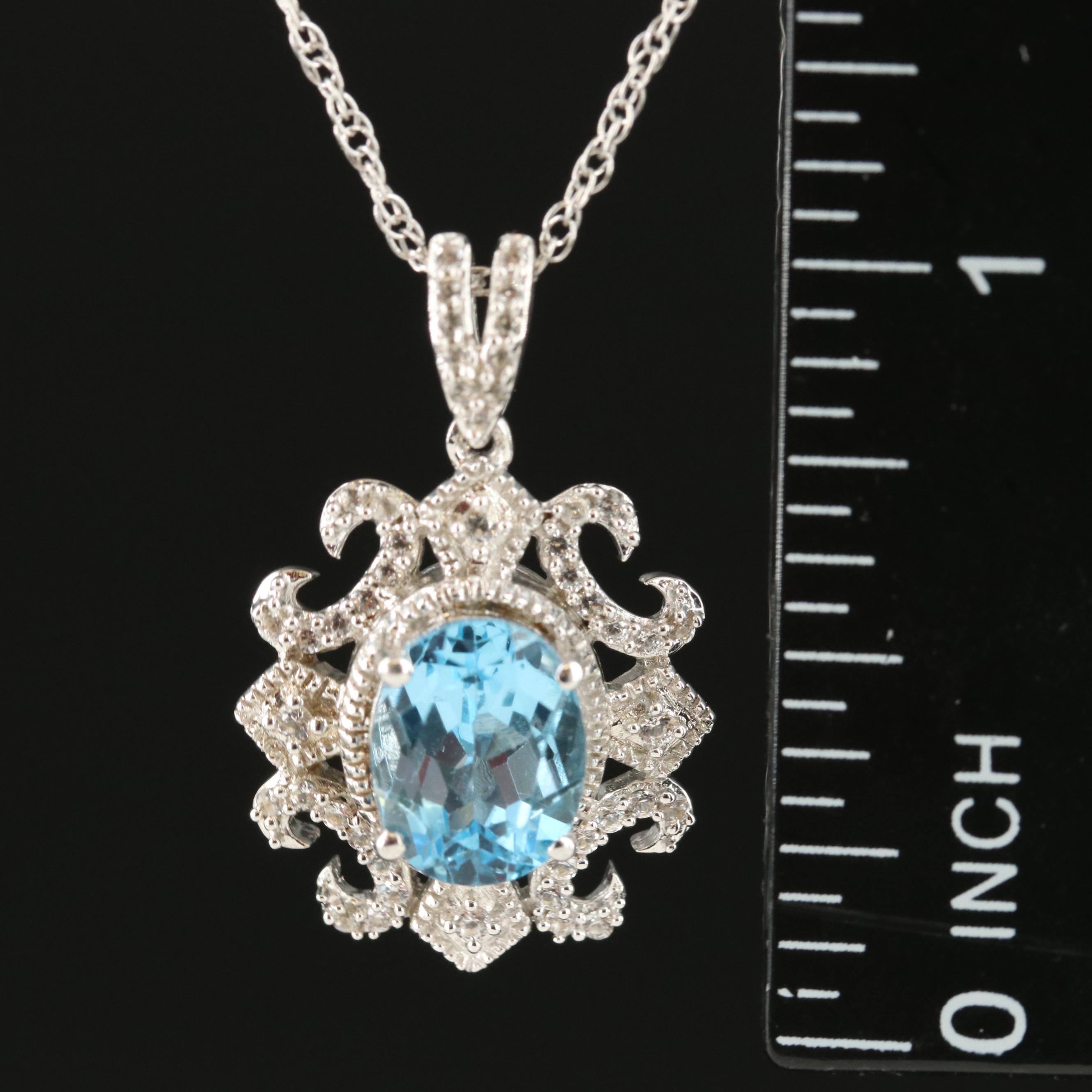 Sterling Topaz and Sapphire Pendant Necklace