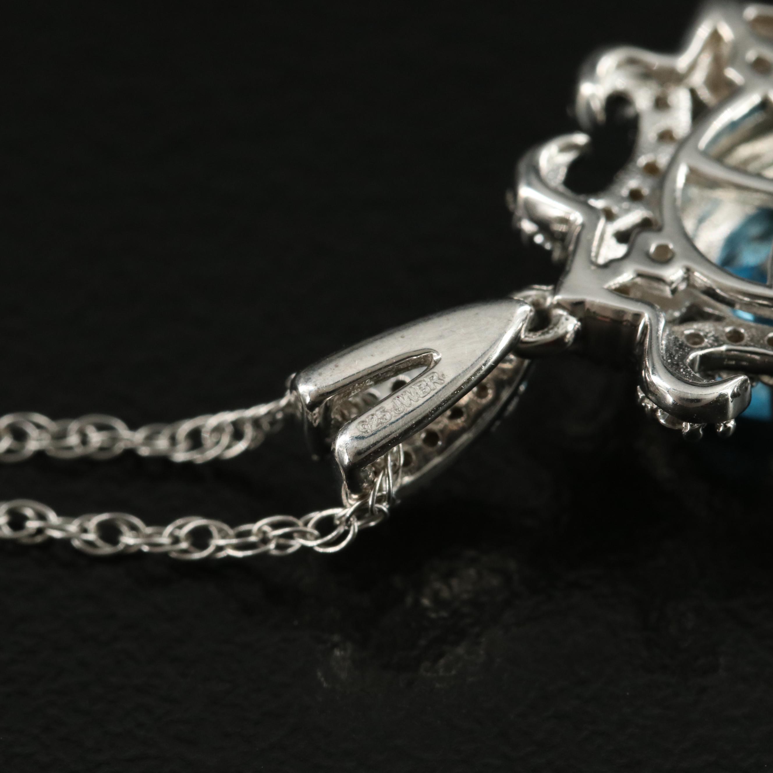 Sterling Topaz and Sapphire Pendant Necklace