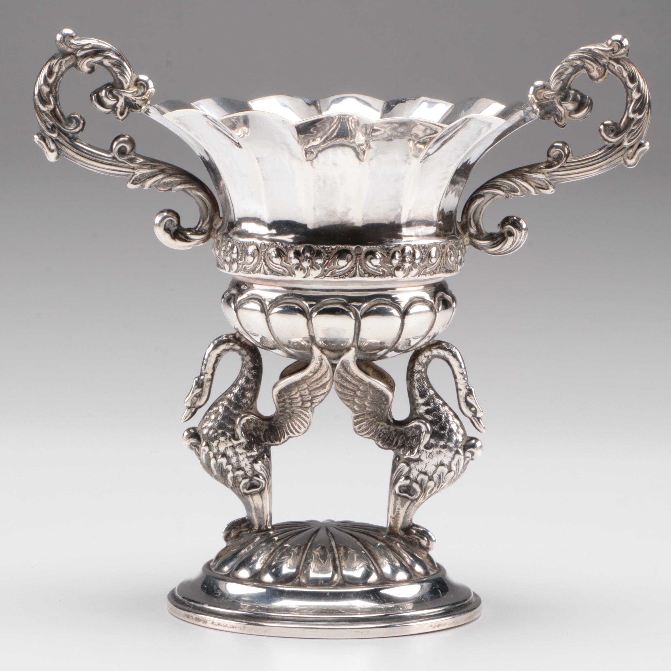 Spanish 915 Silver Sweet Meat Table Centerpiece with Swan Base
