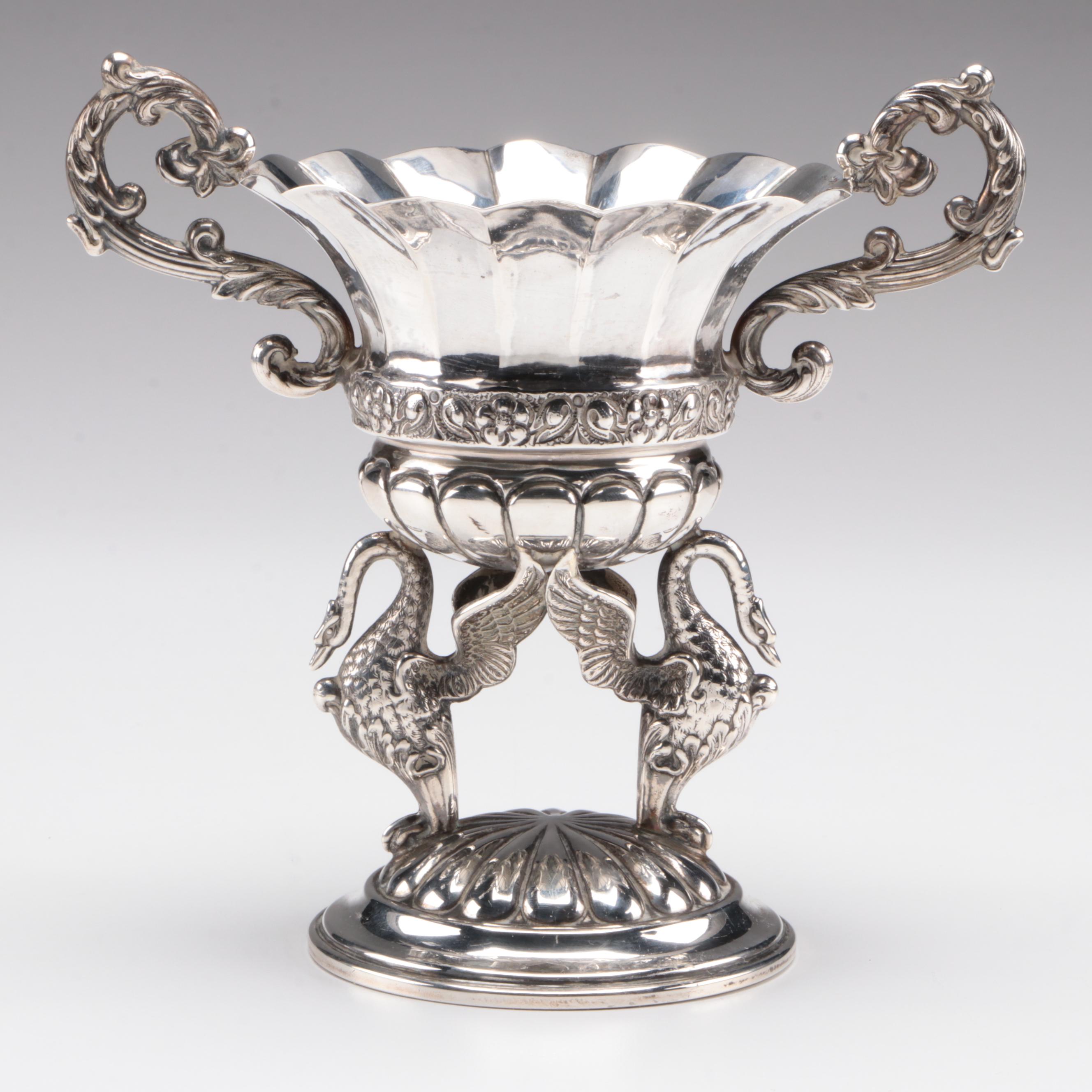 Spanish 915 Silver Sweet Meat Table Centerpiece with Swan Base