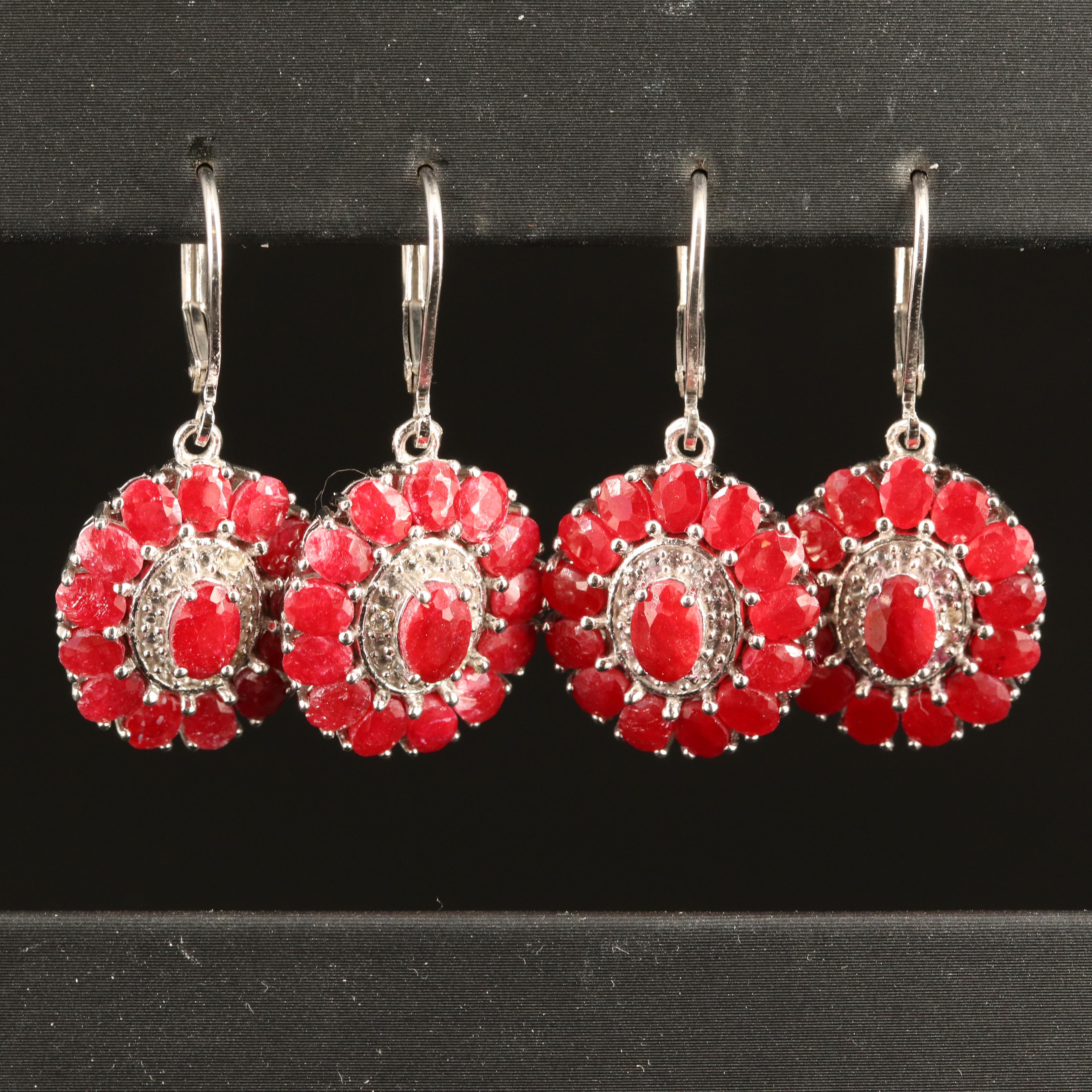 Sterling Ruby and White Topaz Earrings