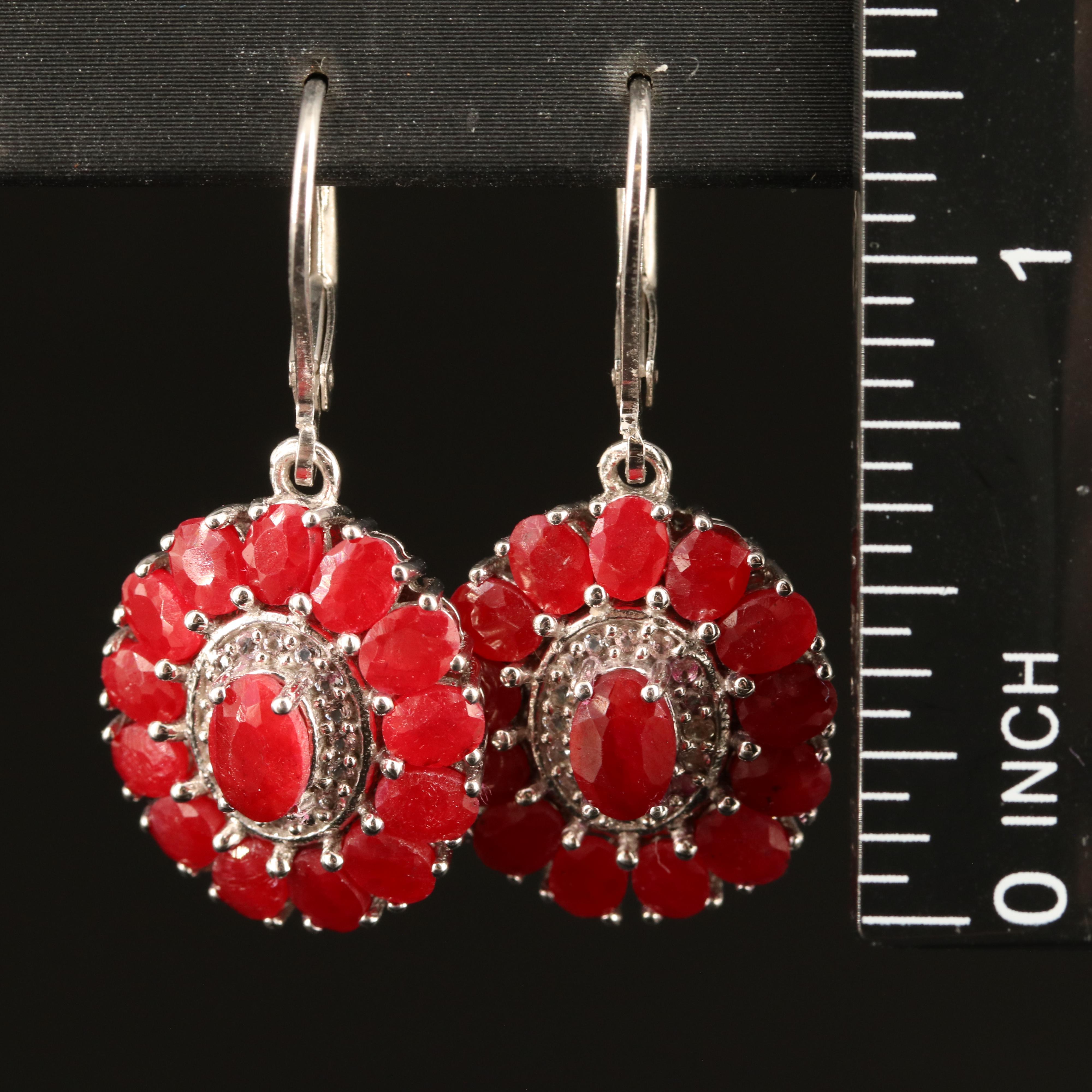 Sterling Ruby and White Topaz Earrings