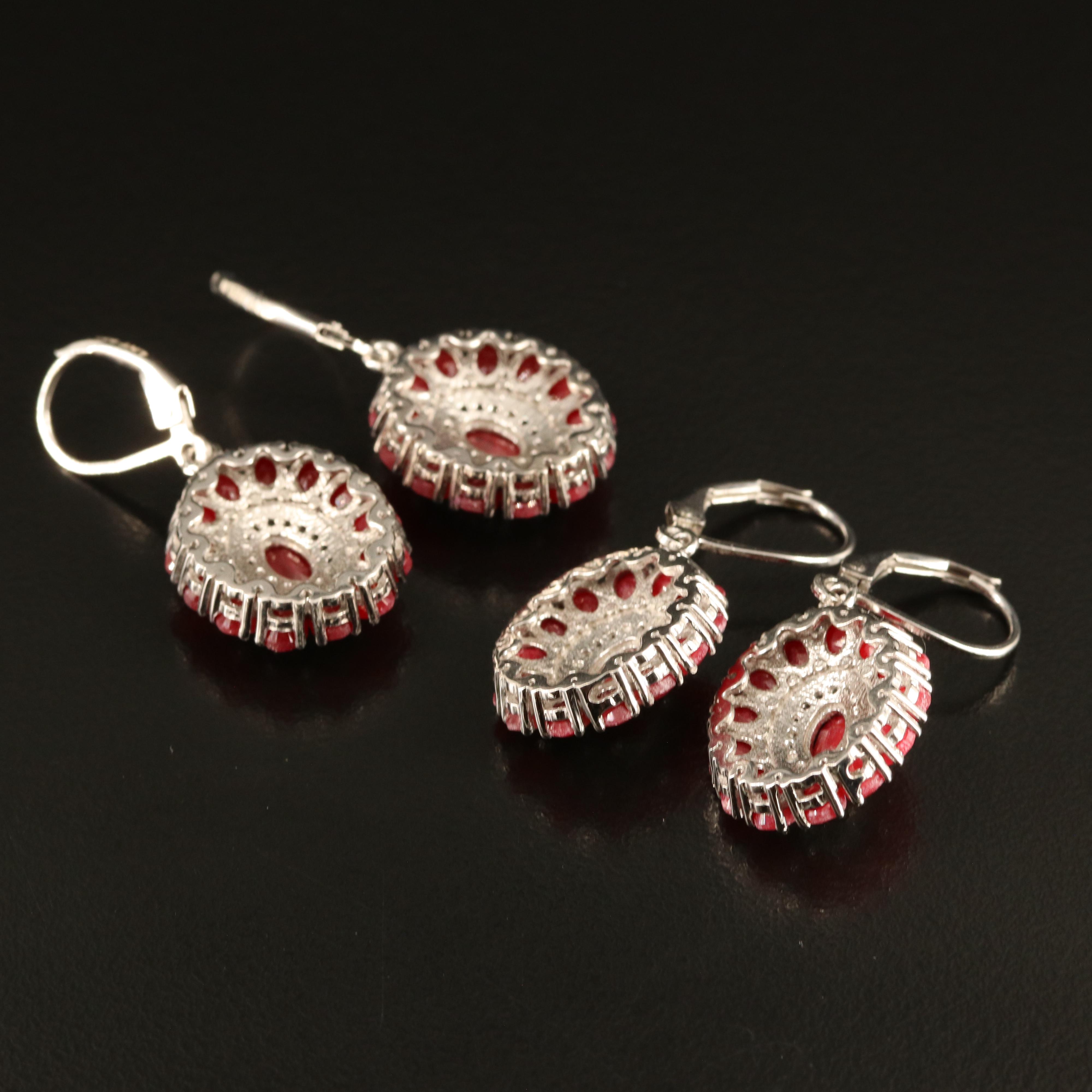 Sterling Ruby and White Topaz Earrings