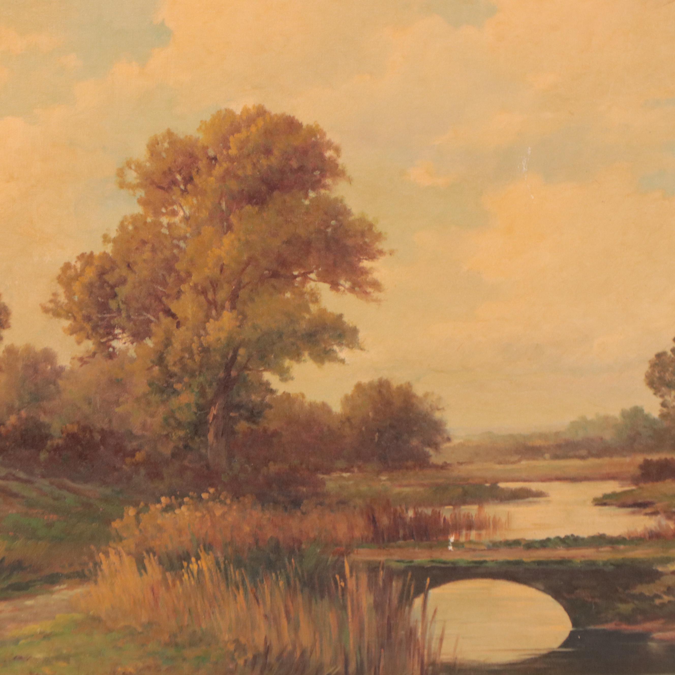 A. Spencer Country Landscape Oil Painting "The Old Bridge"
