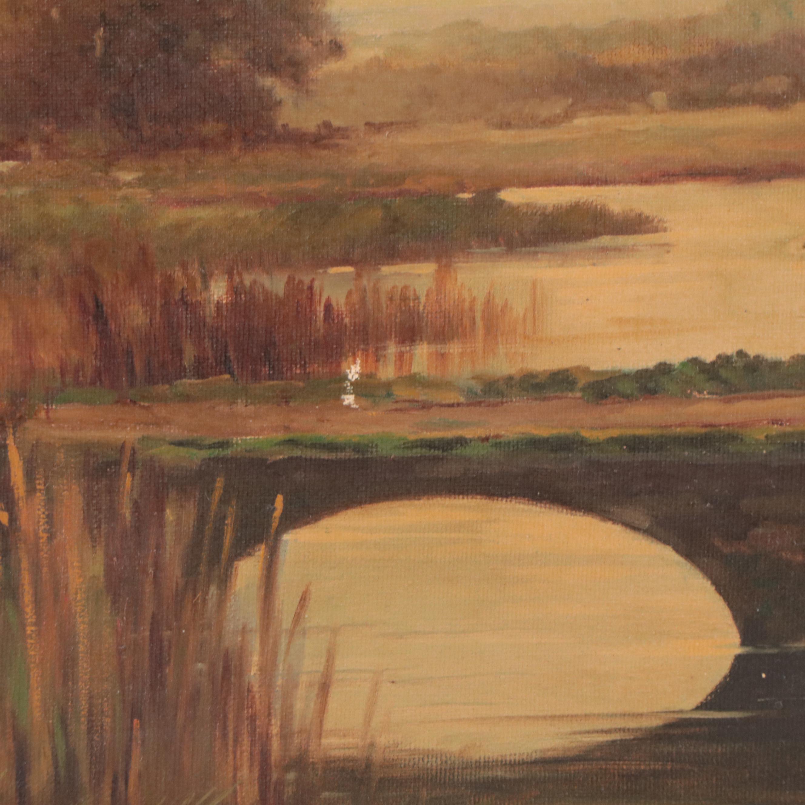 A. Spencer Country Landscape Oil Painting "The Old Bridge"