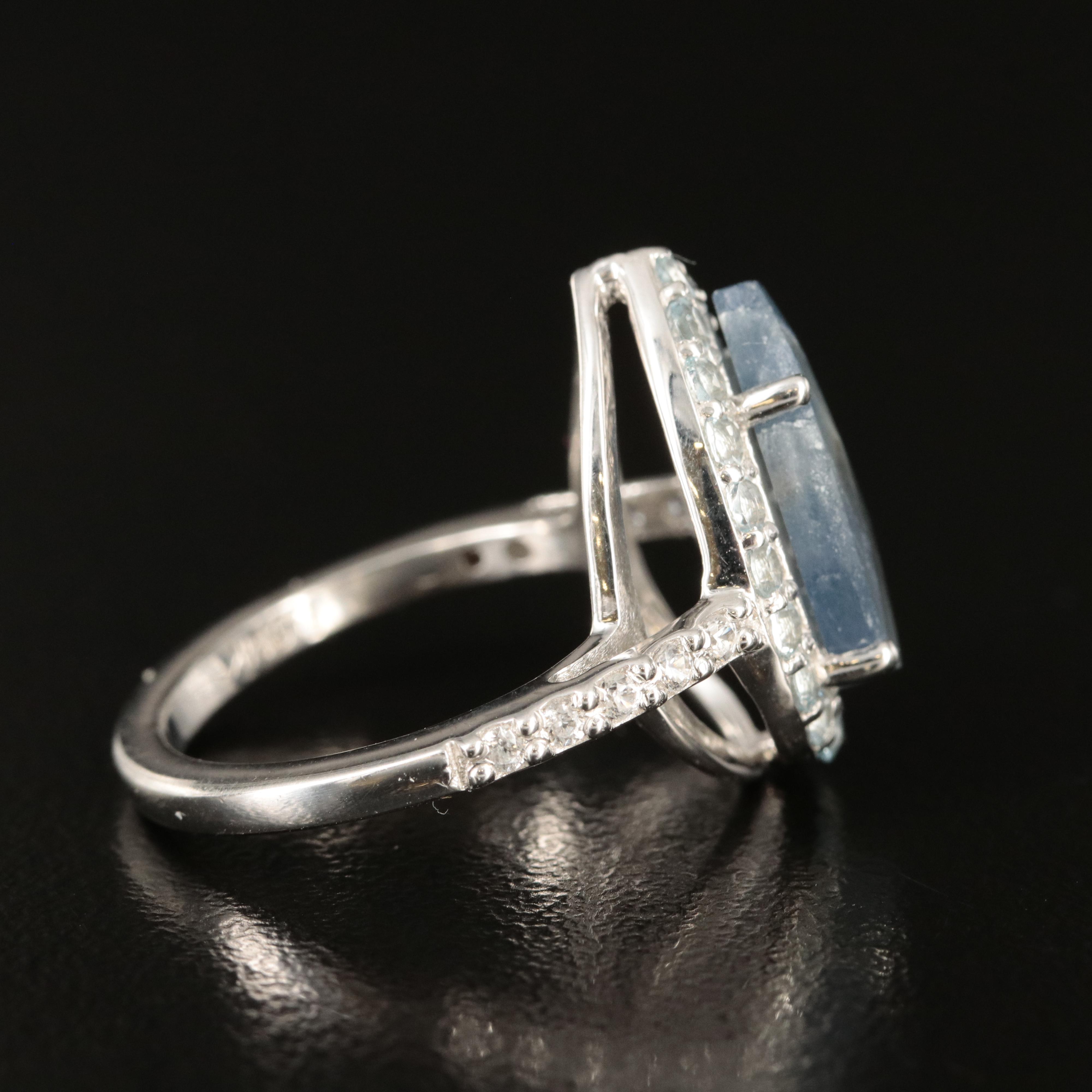 Sterling Sapphire and Topaz Teardrop Halo Ring