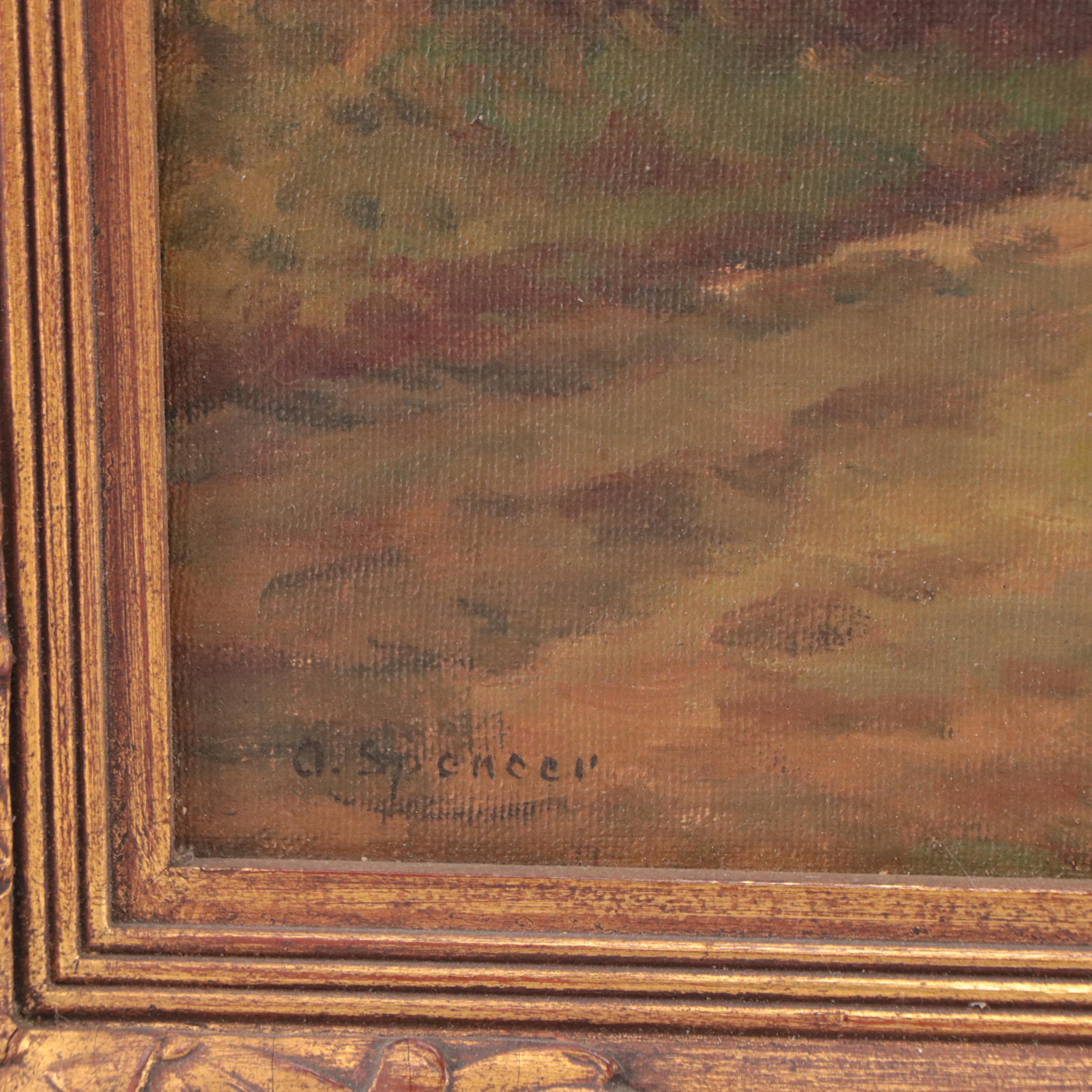 A. Spencer Country Landscape Oil Painting "The Old Bridge"