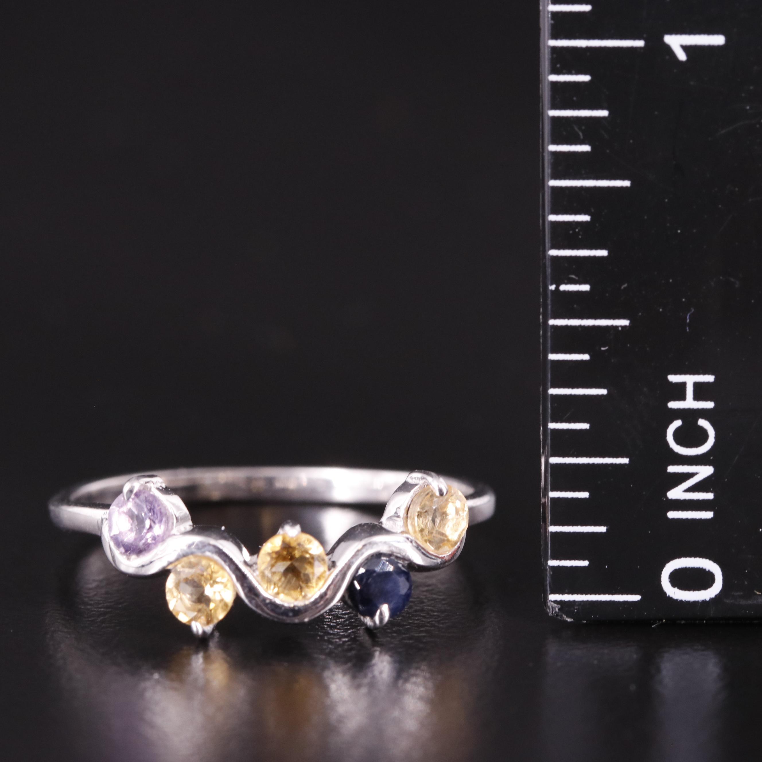Sterling Citrine, Amethyst, and Sapphire Ring