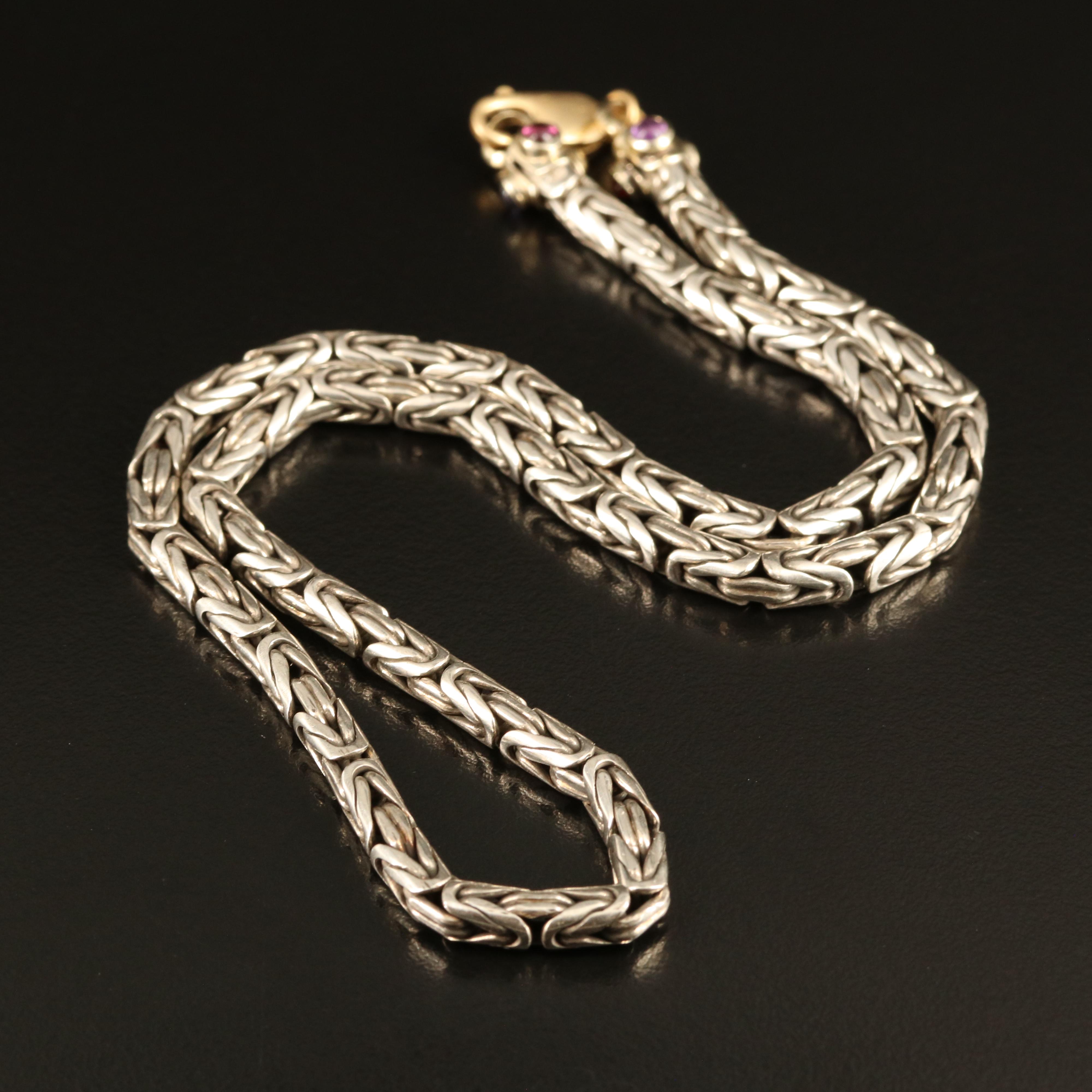 Sterling Byzantine Chain Necklace with 14K and Gemstone Accents