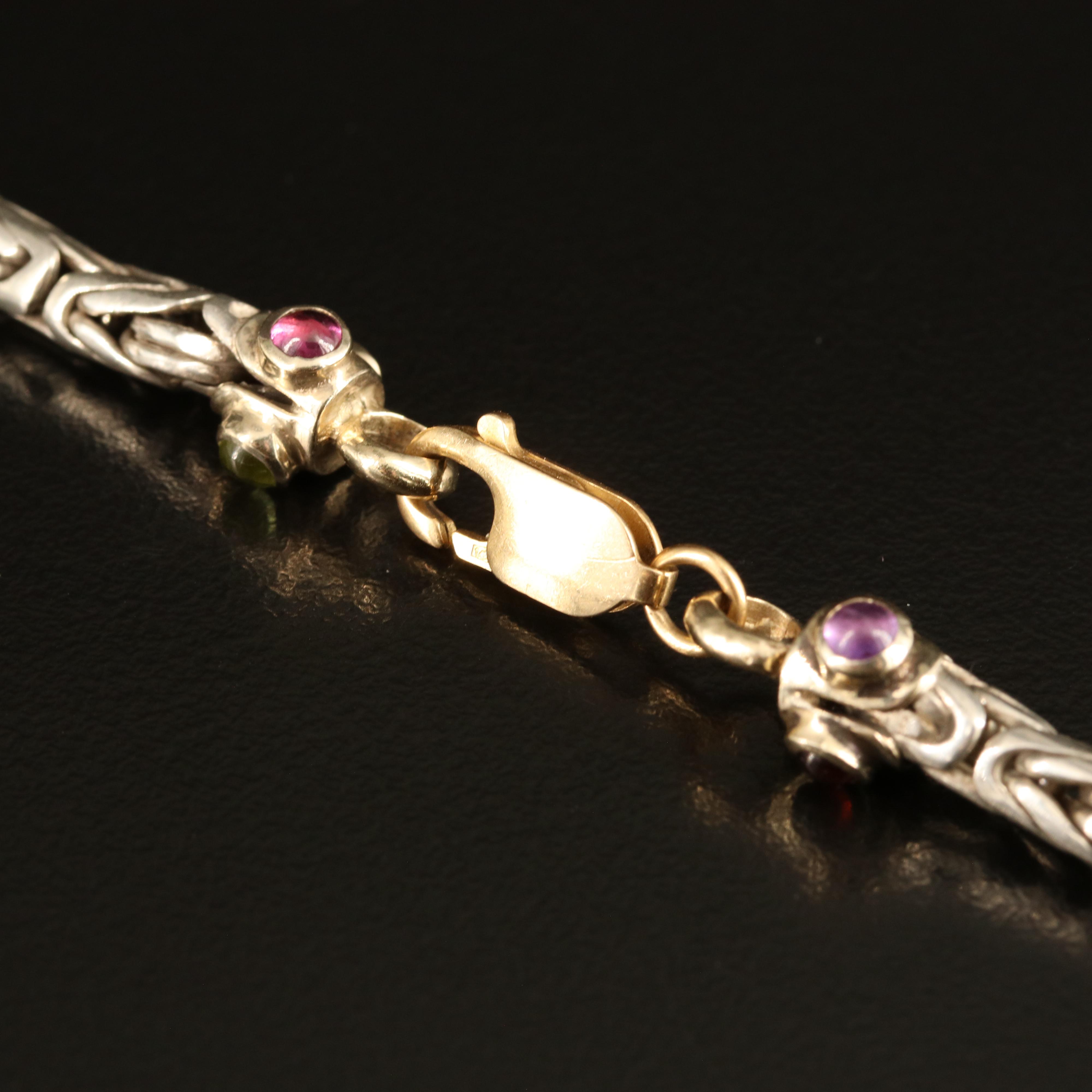 Sterling Byzantine Chain Necklace with 14K and Gemstone Accents