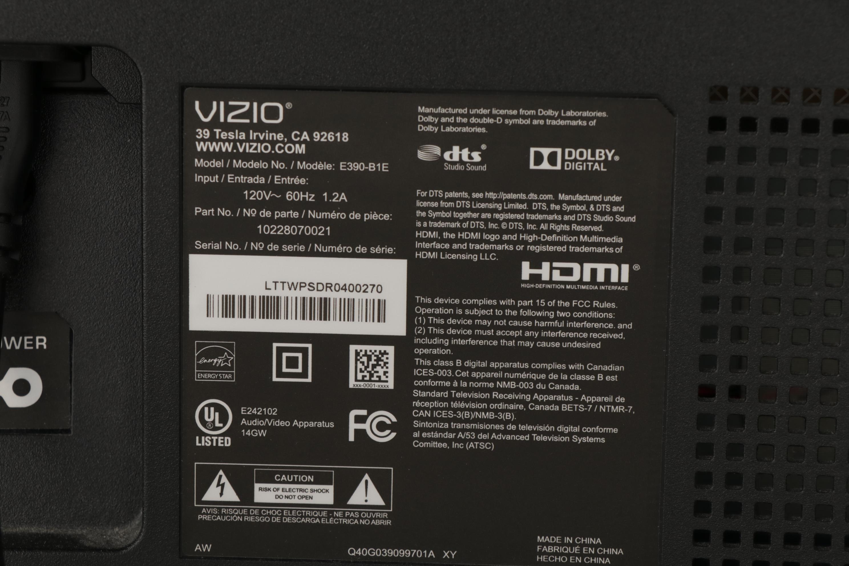 Vizio E390-B1E 39" Full-Array 1080p LED Television with Stand