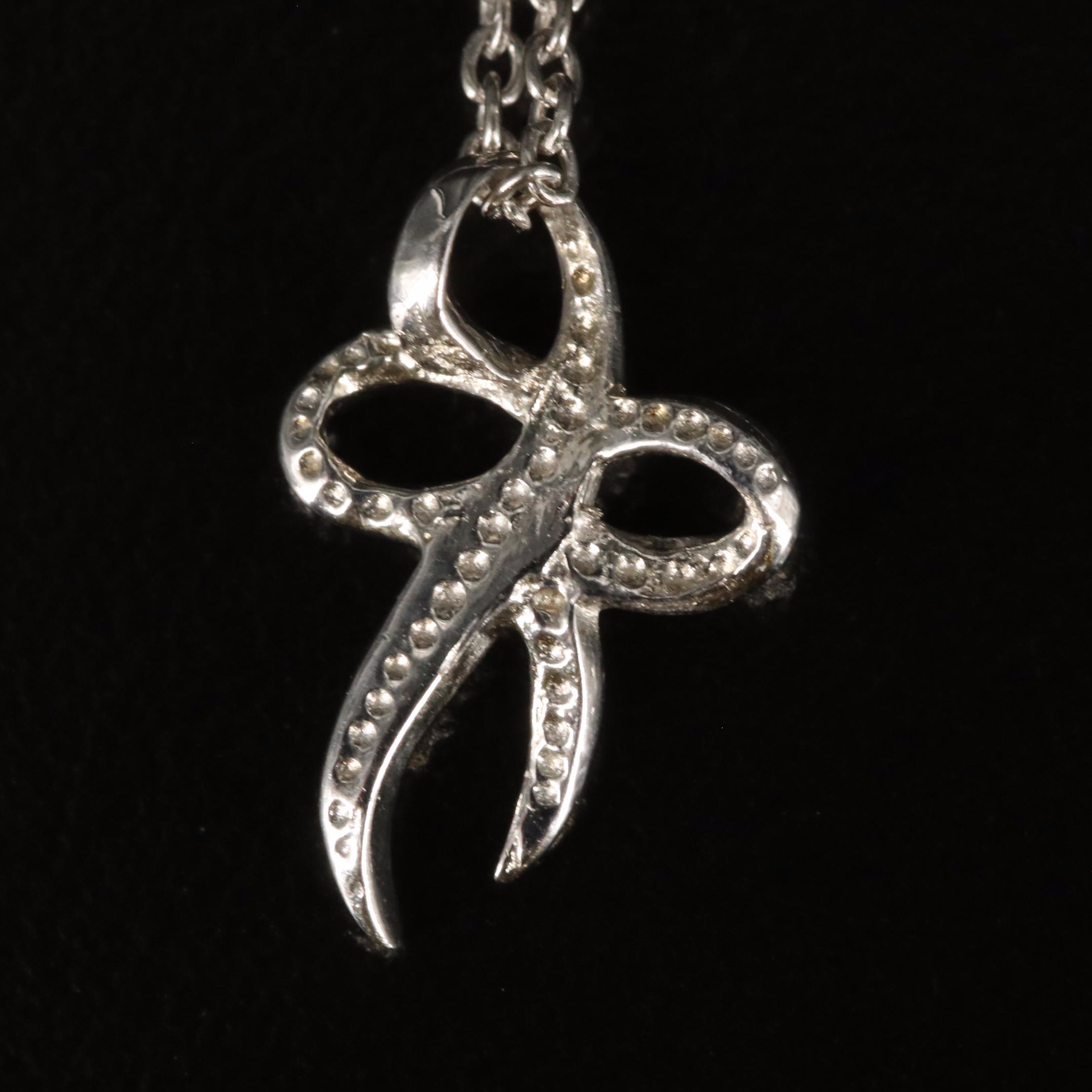 Sterling Two-Tone Ribbon Pendant Necklace