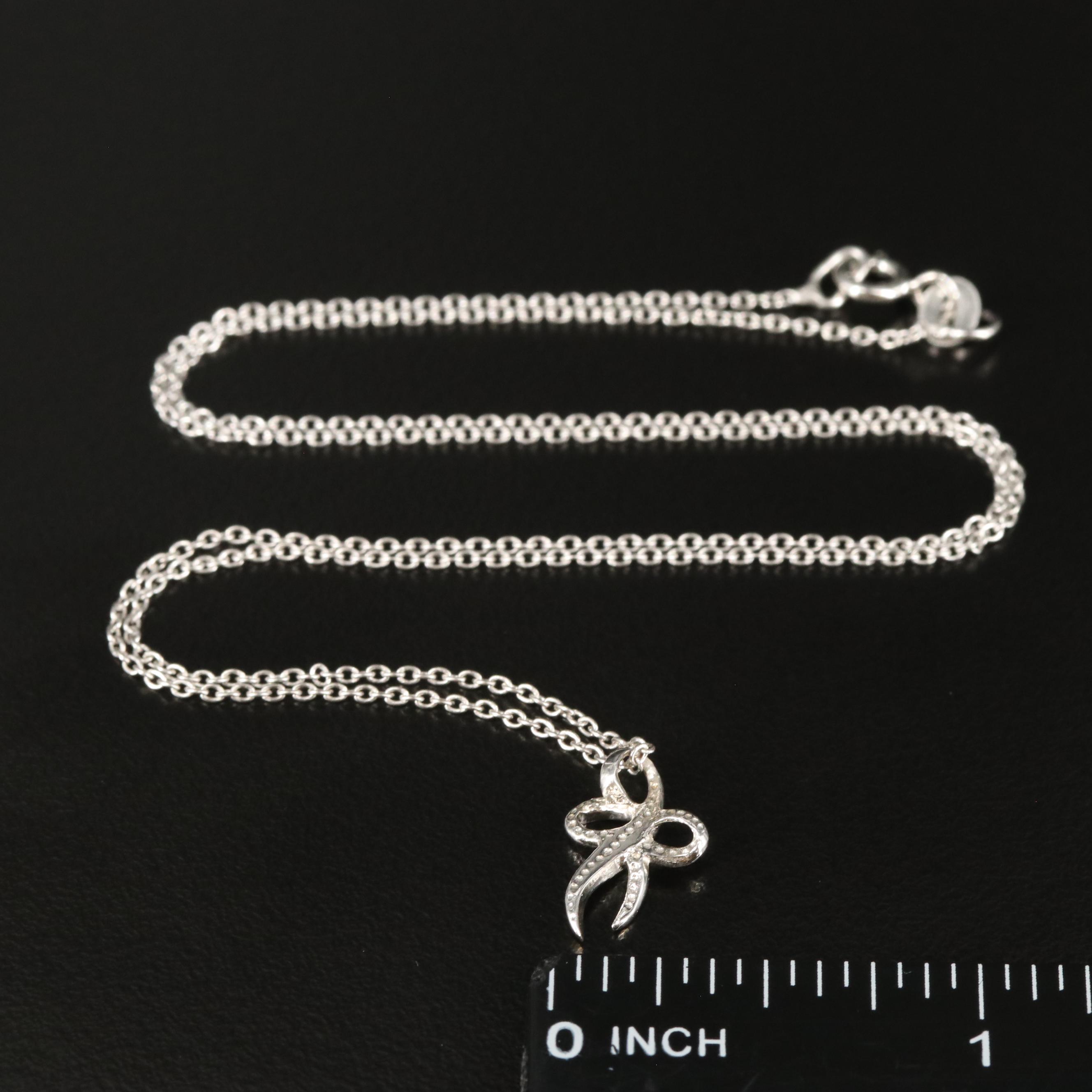 Sterling Two-Tone Ribbon Pendant Necklace